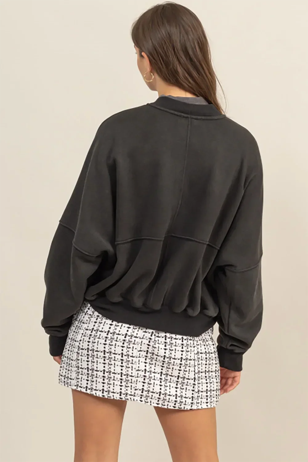 Cozy Washed French Terry Ribbed Collar Zip Up Casual Jacket