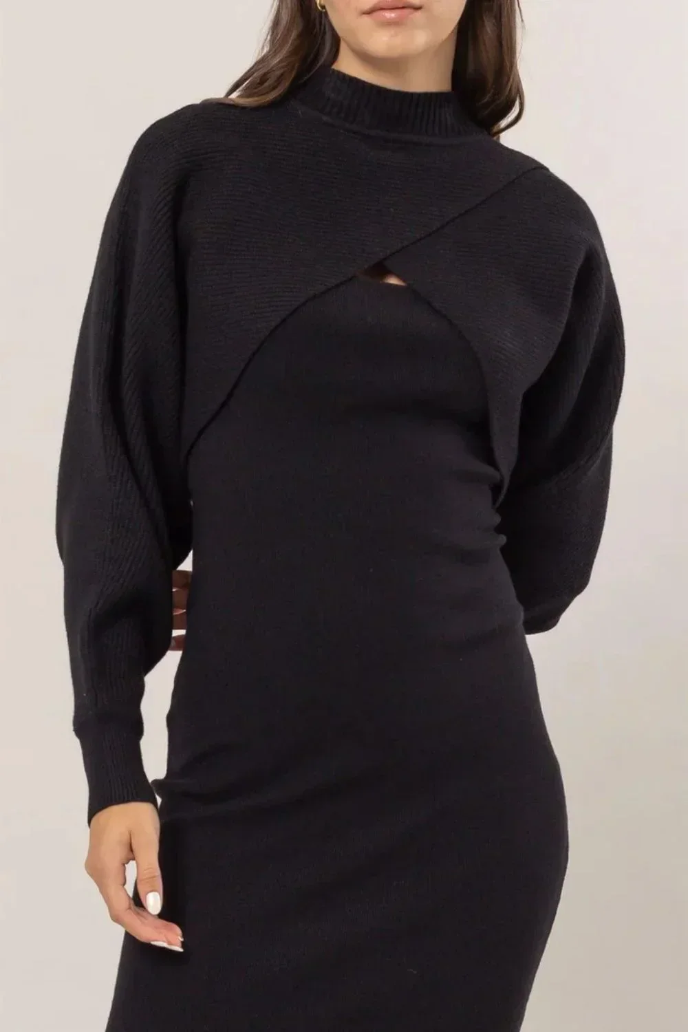 Ribbed Sleeveless Round Neck Midi Dress & Crop Cami Long Sleeve Sweater Set