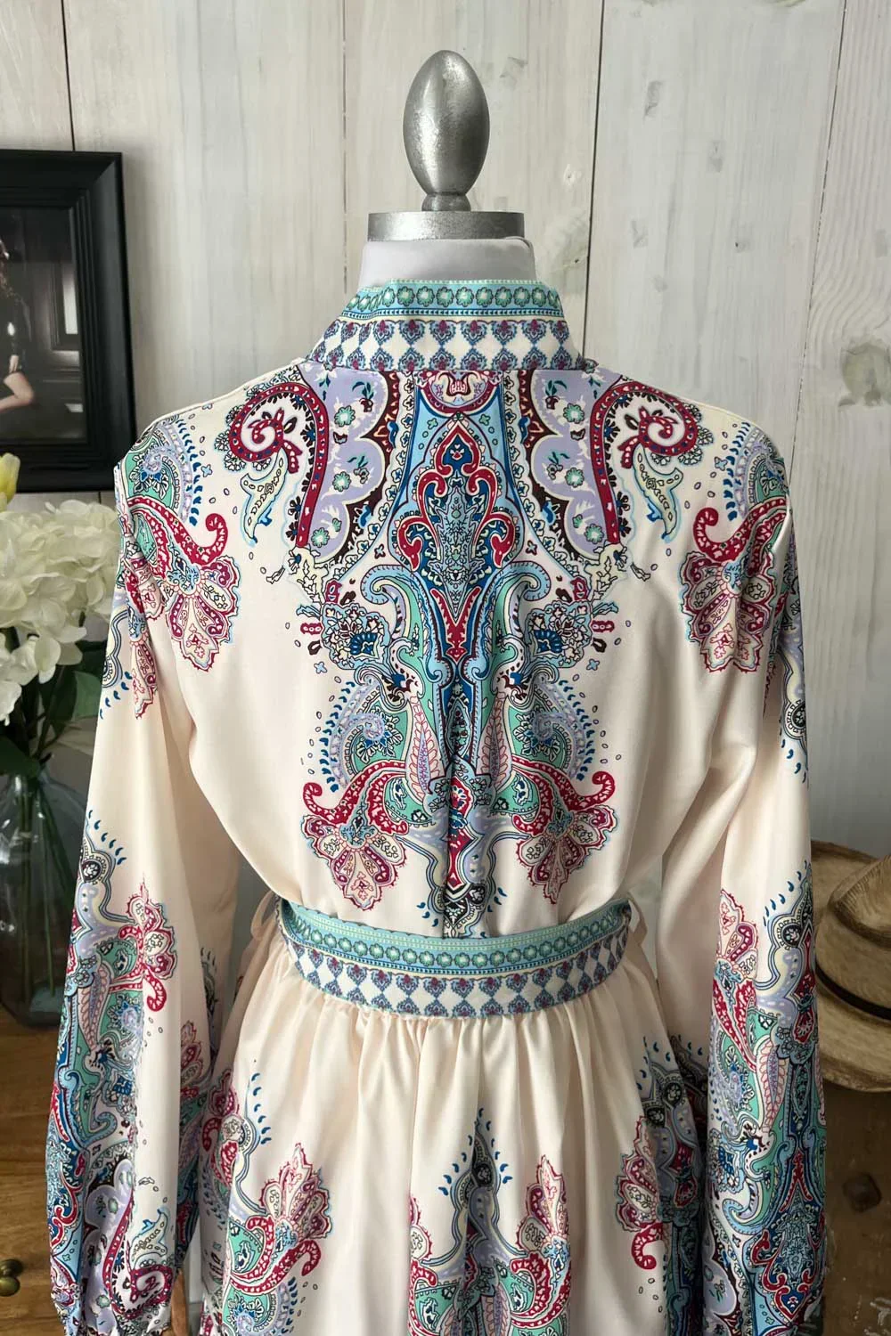 Bohemian Paisley V-Neck Long Sleeve Belted  Fashion Mini Dress