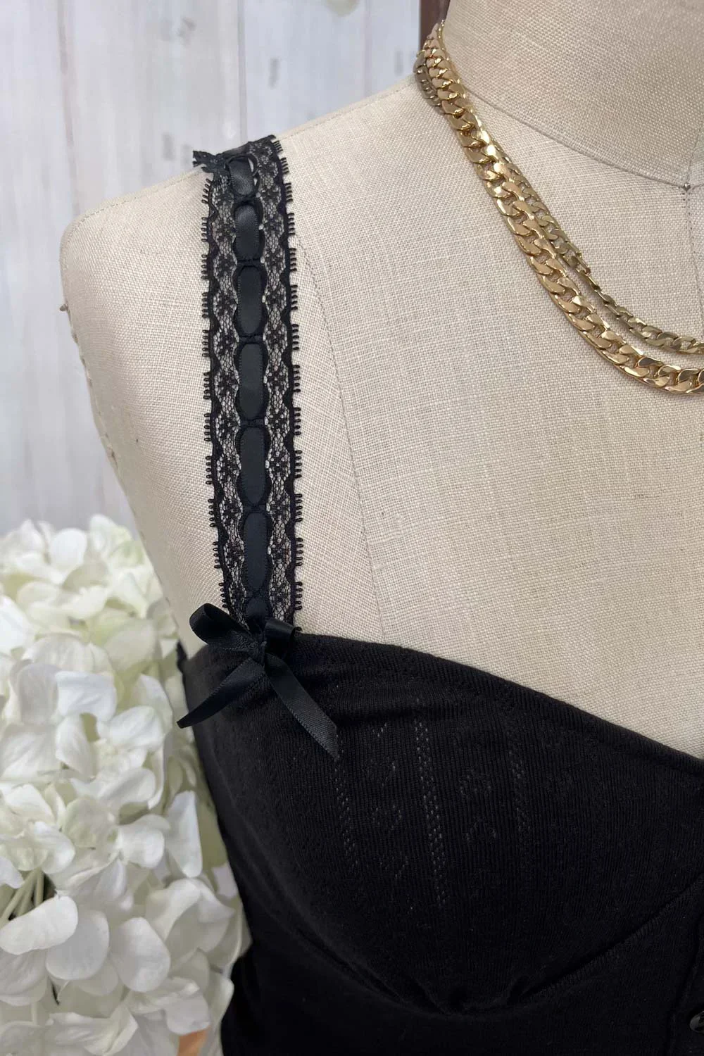 Ribbed Knit Button Front Corset Bustier Delicate Lace Trim and Bow Details Top