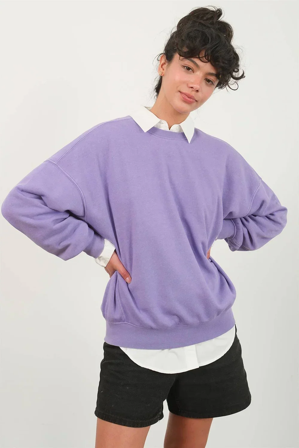 Crew Neck Purple Lavender Pullover Boutique Fashion Sweatshirt
