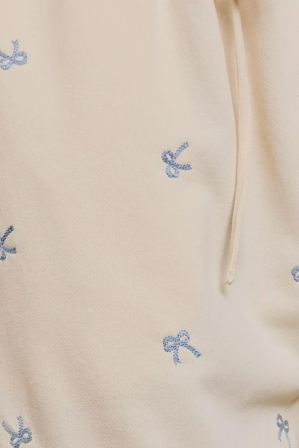 Cream Embroidered Bow Print Elastic Waist Drawstring Joggers