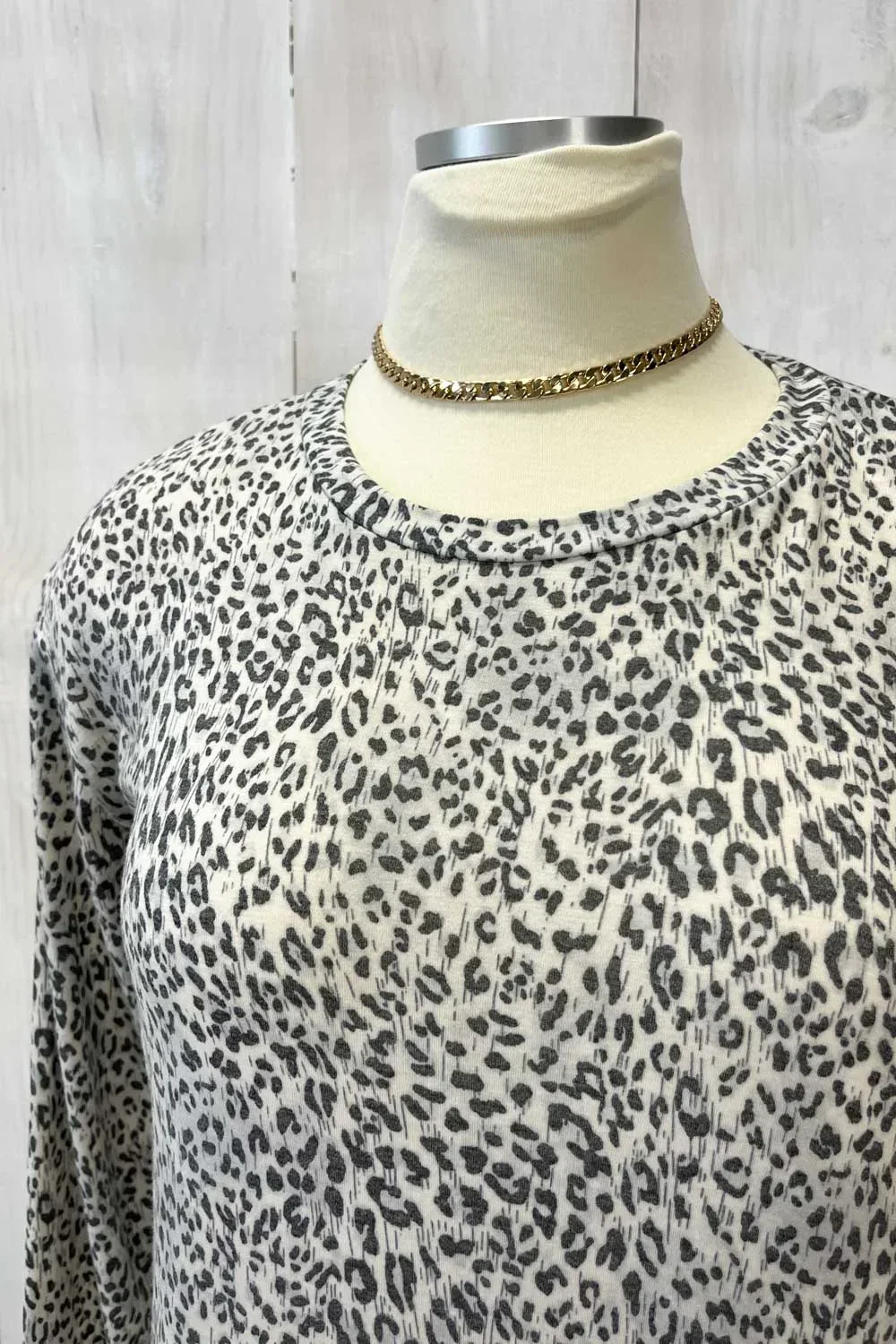 Plus Size Leopard Print Long Sleeve Side Pocket Asymmetric Maxi Dress