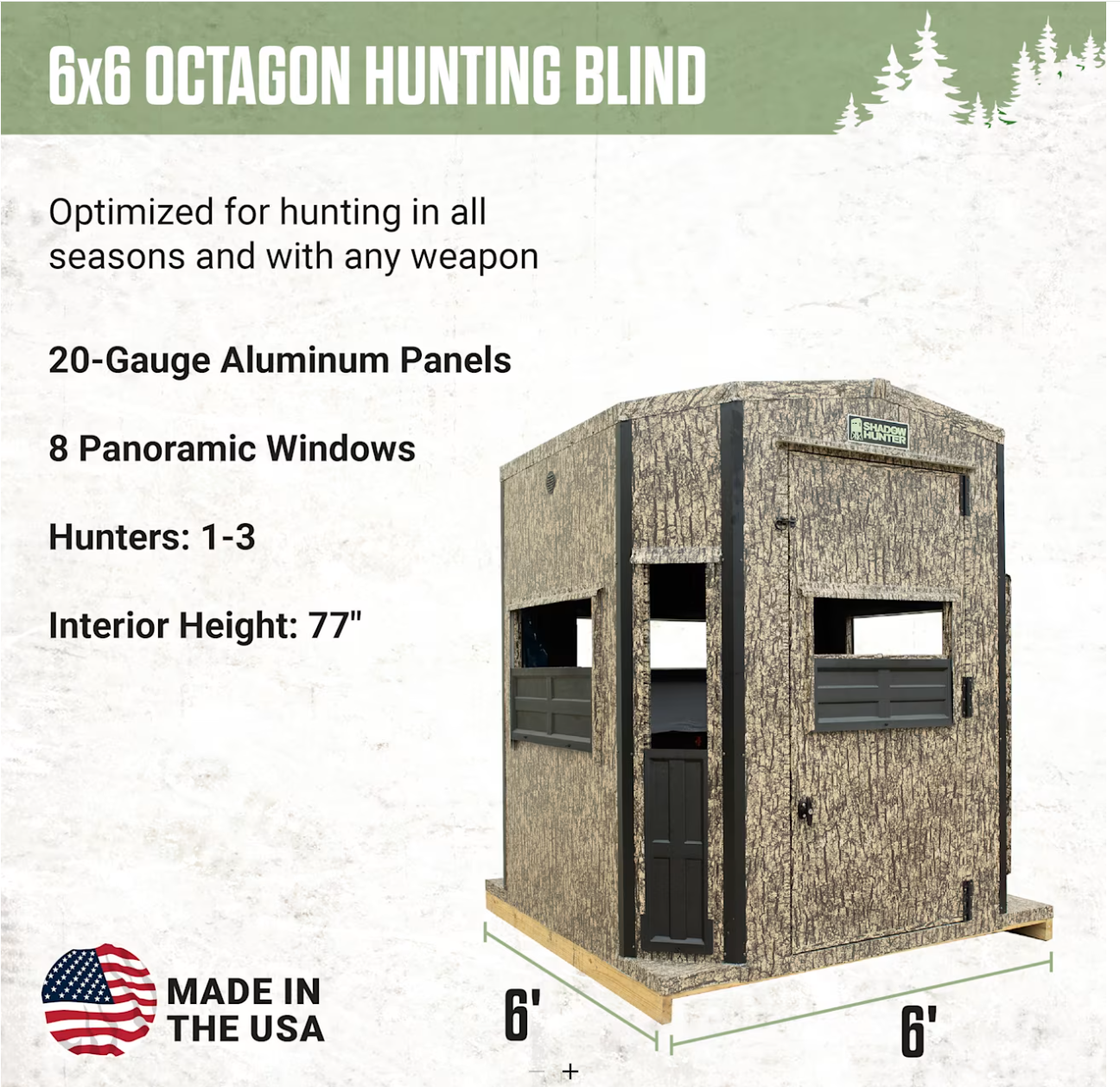 🔥2026 Shadow Hunter Marksman Series 6x6 Octagon Gun/Bow Combo Hunting Blind🔥