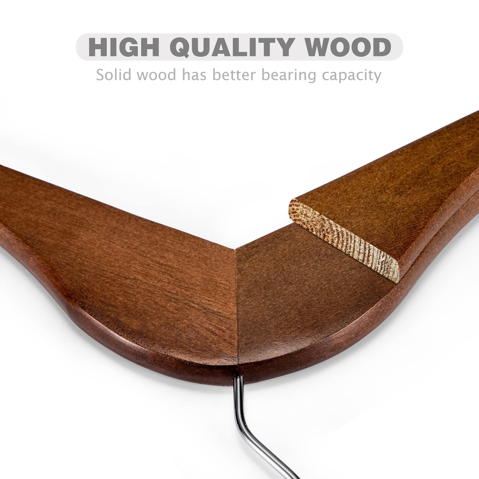 HOUSE DAY Wooden Hangers 30 Pack, Solid Wood Coat Hanger Heavy Duty, Smooth Finish Bulk Wood Hangers, High-Grade Wooden Clothes Hanger with Non Slip Pant Bar, 360° Swivel Hook