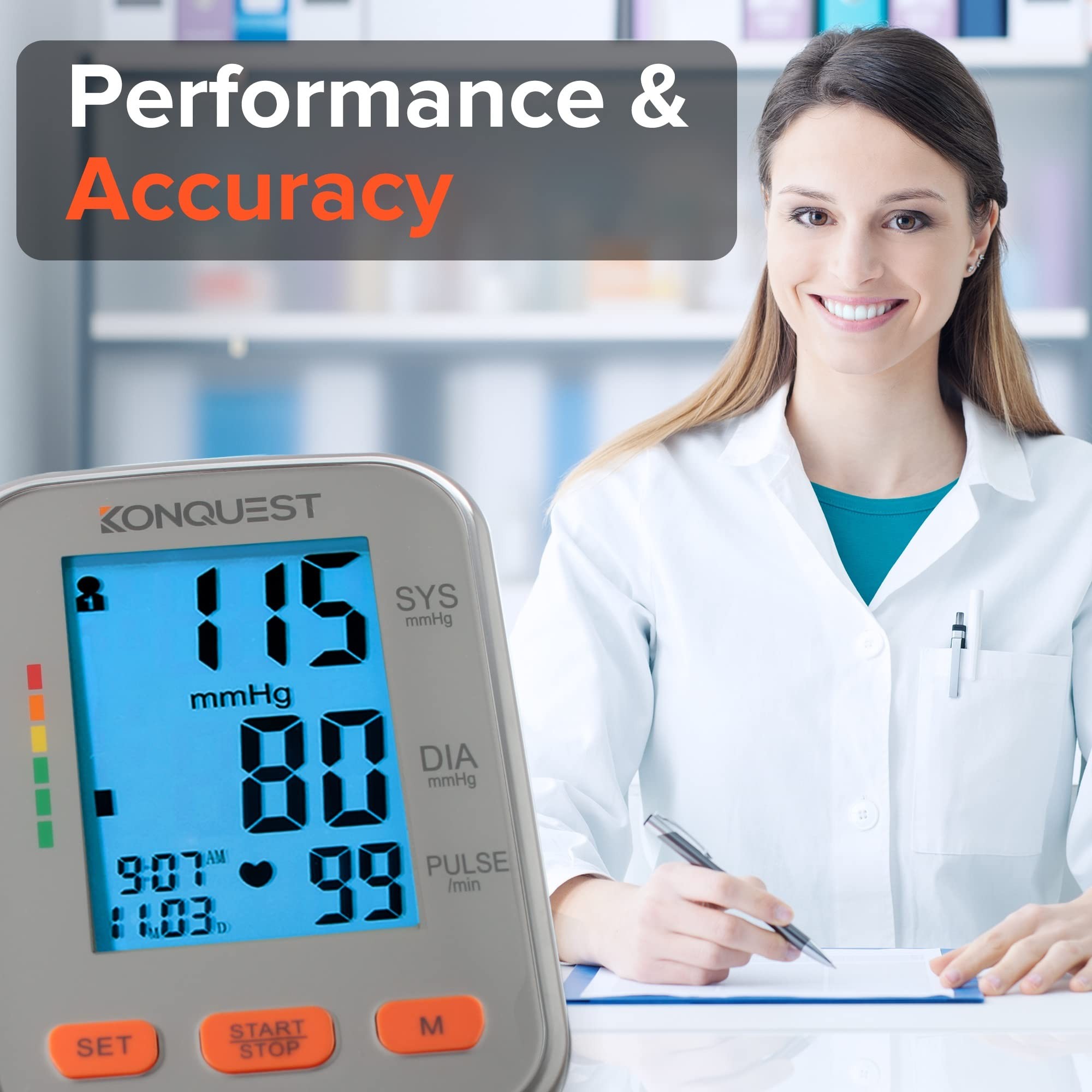 Konquest KBP-2704A Digital Blood Pressure Monitor – Automatic Upper Arm BP Machine with Large Cuff (8.5–16.5 in), Backlit Display, Digital, Irregular Heartbeat Detector – Tensiometro, Bp Monitor