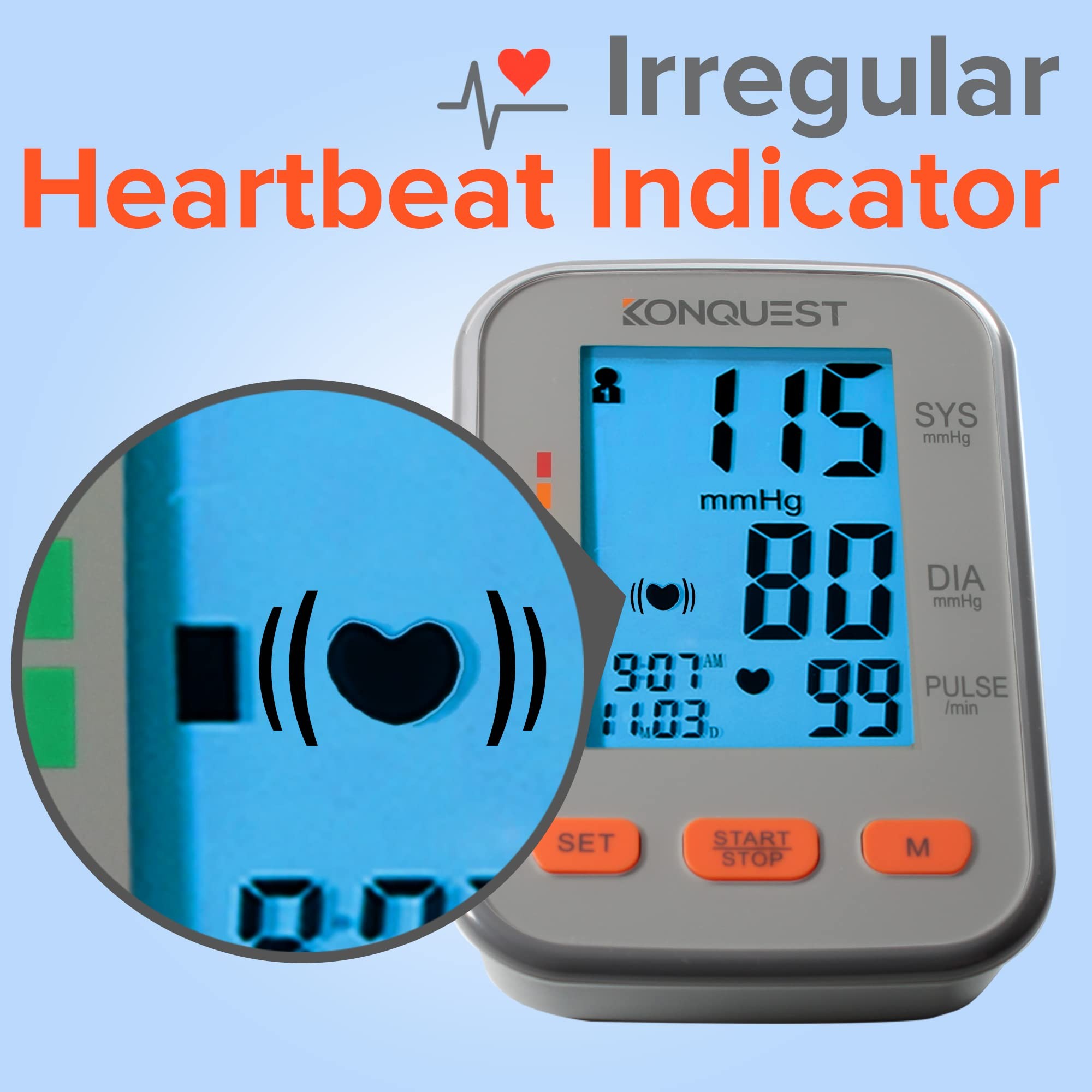 Konquest KBP-2704A Digital Blood Pressure Monitor – Automatic Upper Arm BP Machine with Large Cuff (8.5–16.5 in), Backlit Display, Digital, Irregular Heartbeat Detector – Tensiometro, Bp Monitor