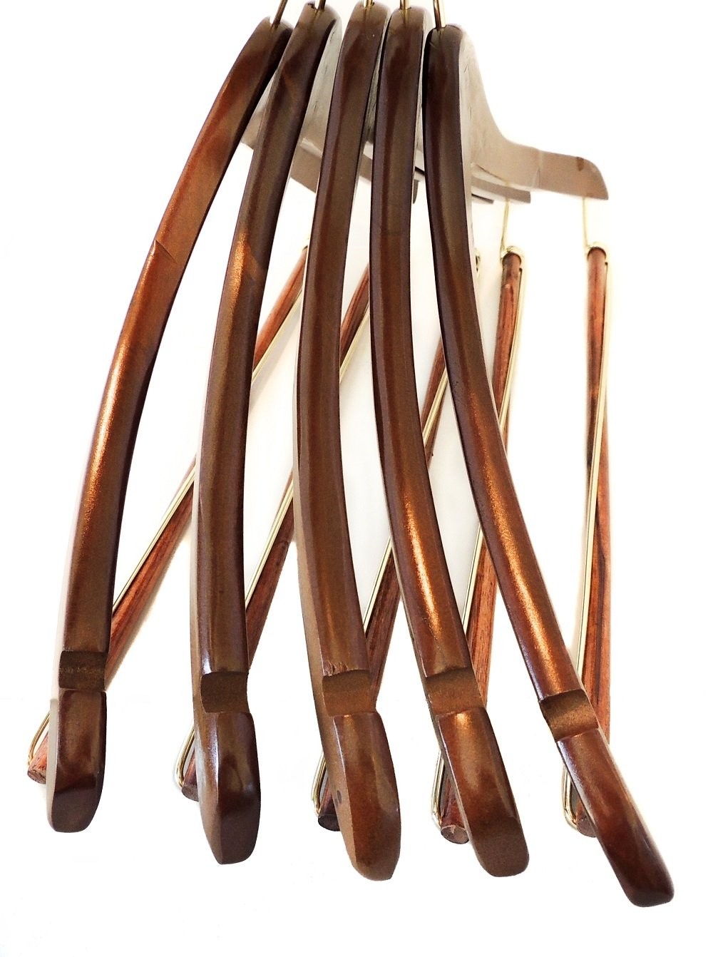 Quality Hangers Wooden Hangers Beautiful Sturdy Suit Curved Hangers Great for Travelers Heavy Duty Coat Hanger with Locking Bar Gold Hooks (5 Pack)