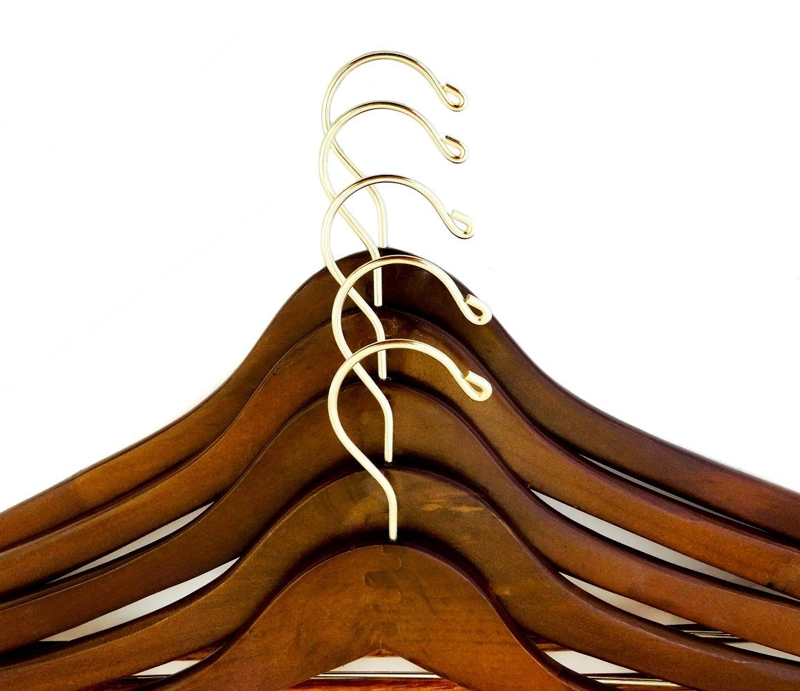 Quality Hangers Wooden Hangers Beautiful Sturdy Suit Curved Hangers Great for Travelers Heavy Duty Coat Hanger with Locking Bar Gold Hooks (5 Pack)