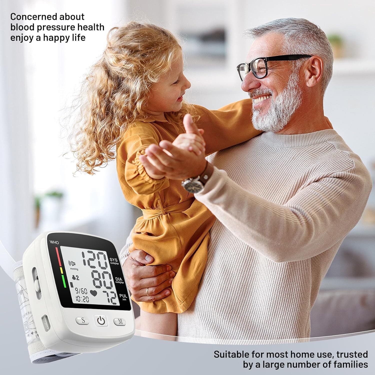 Blood Pressure Monitor Digital Wrist BP Machine Automatic Adjustable Cuff (5.3 to 7.7 in) with 2 Users 180 Memory Voice Broadcast Large LCD Display USB Charging Cable Carrying Case