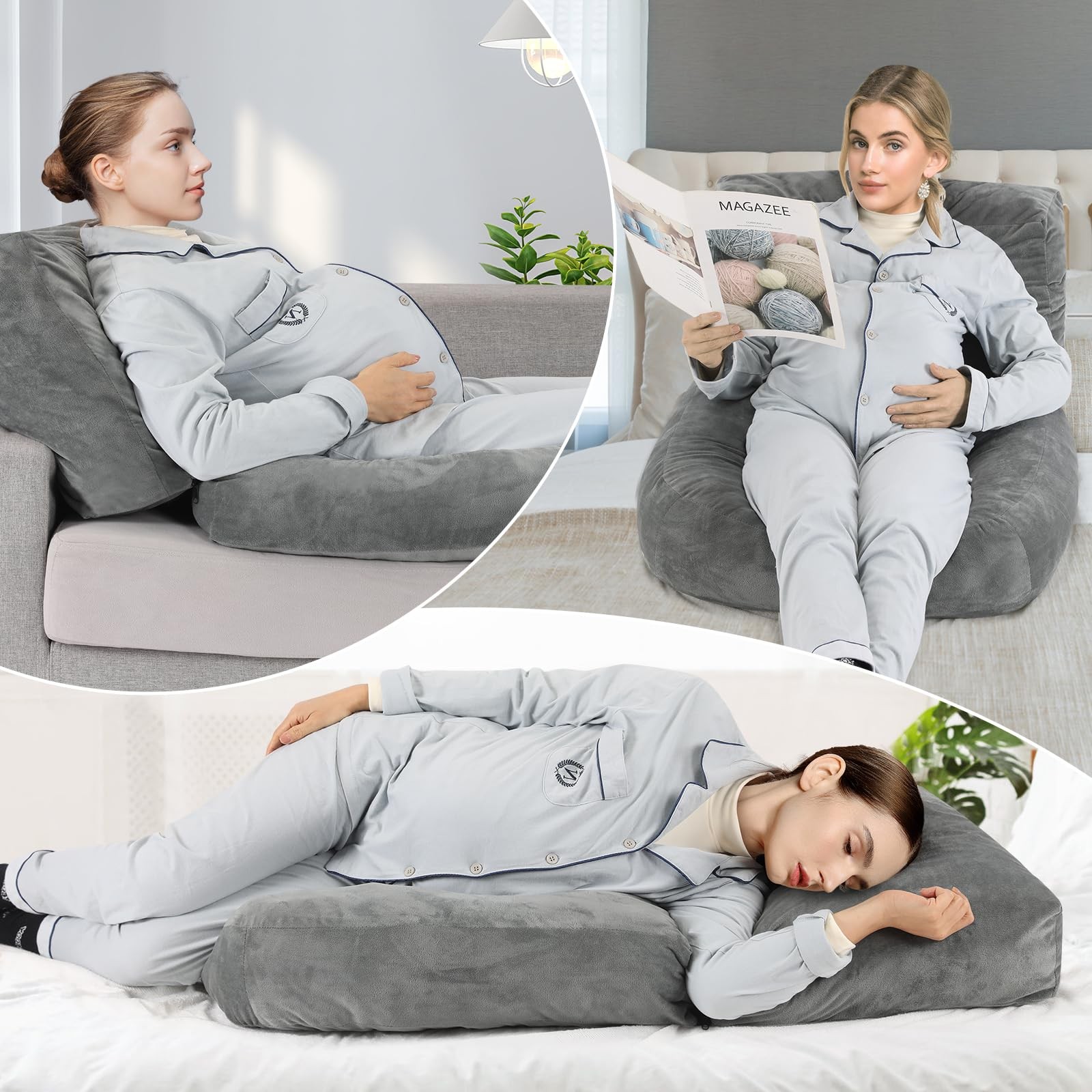 Pregnancy Pillows for Sleeping, 45.3 Inch Pregnancy Massage Pillow Full Body Pillow with Removable Cover - Support for Back, Legs, Belly, HIPS for Pregnant Women (Dark Grey)