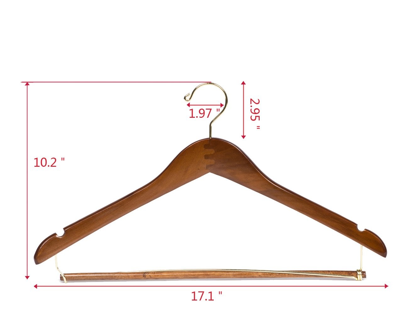 Quality Hangers Wooden Hangers Beautiful Sturdy Suit Curved Hangers Great for Travelers Heavy Duty Coat Hanger with Locking Bar Gold Hooks (5 Pack)