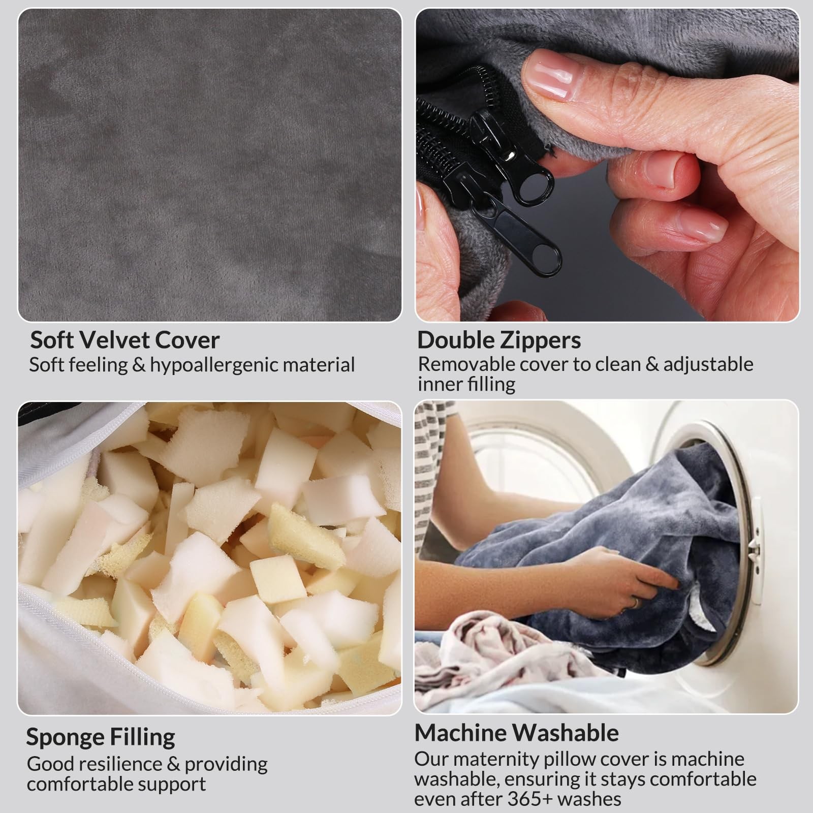 Pregnancy Pillows for Sleeping, 45.3 Inch Pregnancy Massage Pillow Full Body Pillow with Removable Cover - Support for Back, Legs, Belly, HIPS for Pregnant Women (Dark Grey)