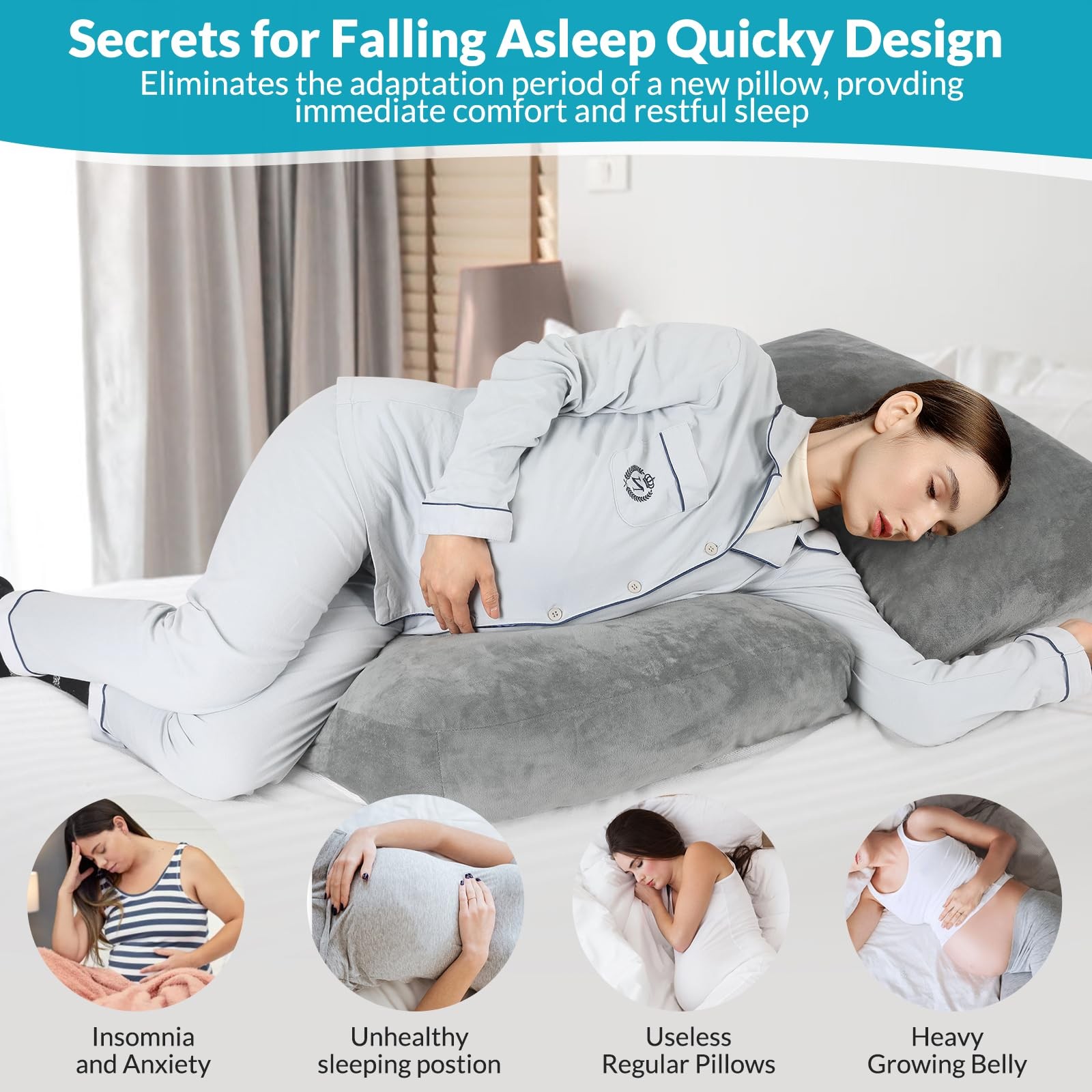 Pregnancy Pillows for Sleeping, 45.3 Inch Pregnancy Massage Pillow Full Body Pillow with Removable Cover - Support for Back, Legs, Belly, HIPS for Pregnant Women (Dark Grey)