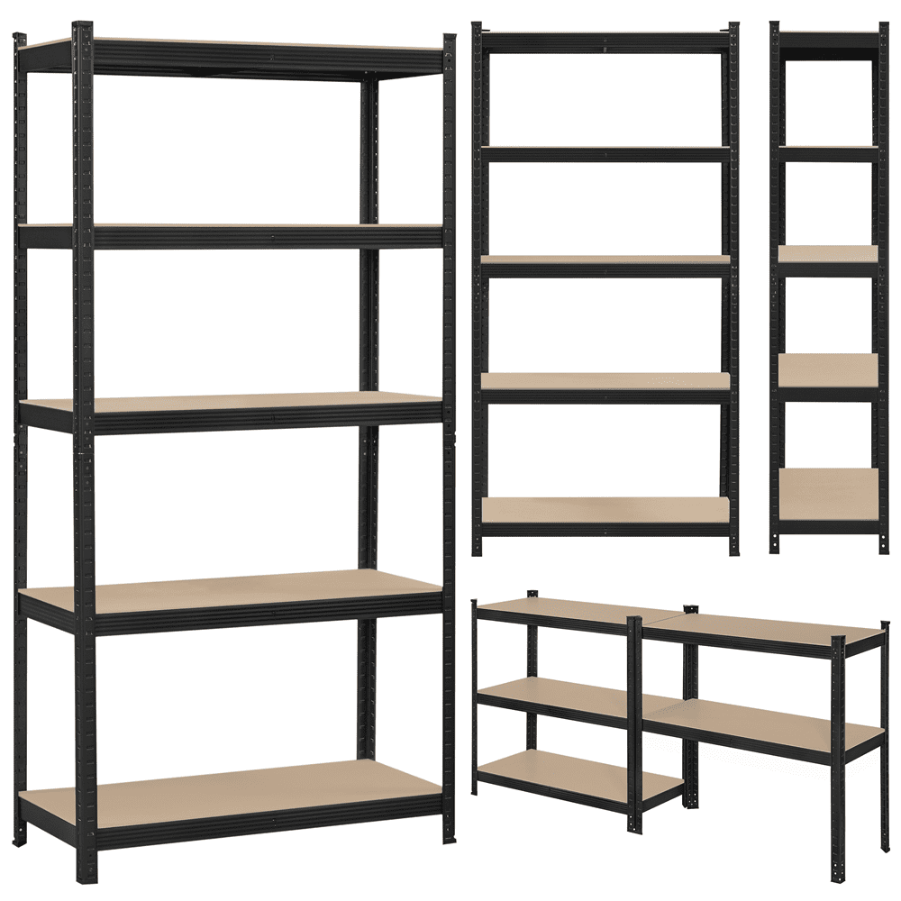 Smile Mart 5-Shelf Boltless & Adjustable Steel Storage Shelf Unit, Black, Holds up to 386 lb Per Shelf, 2 Pack