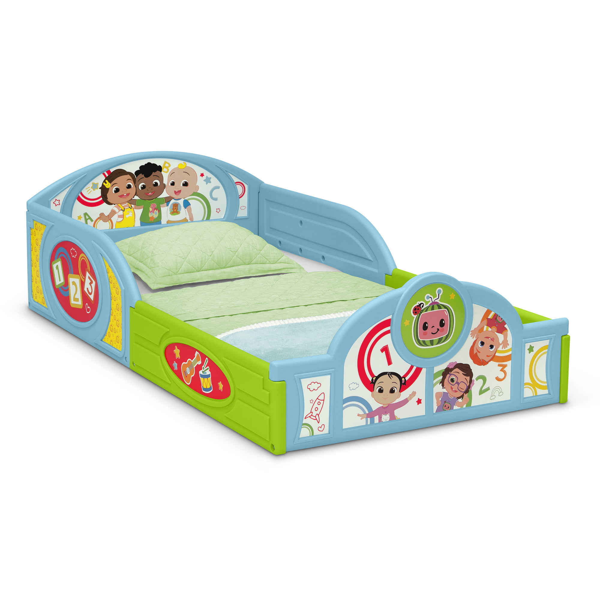Sleep and Play Toddler Bed with Built-In Guardrails by Delta Children, Blue/Multi