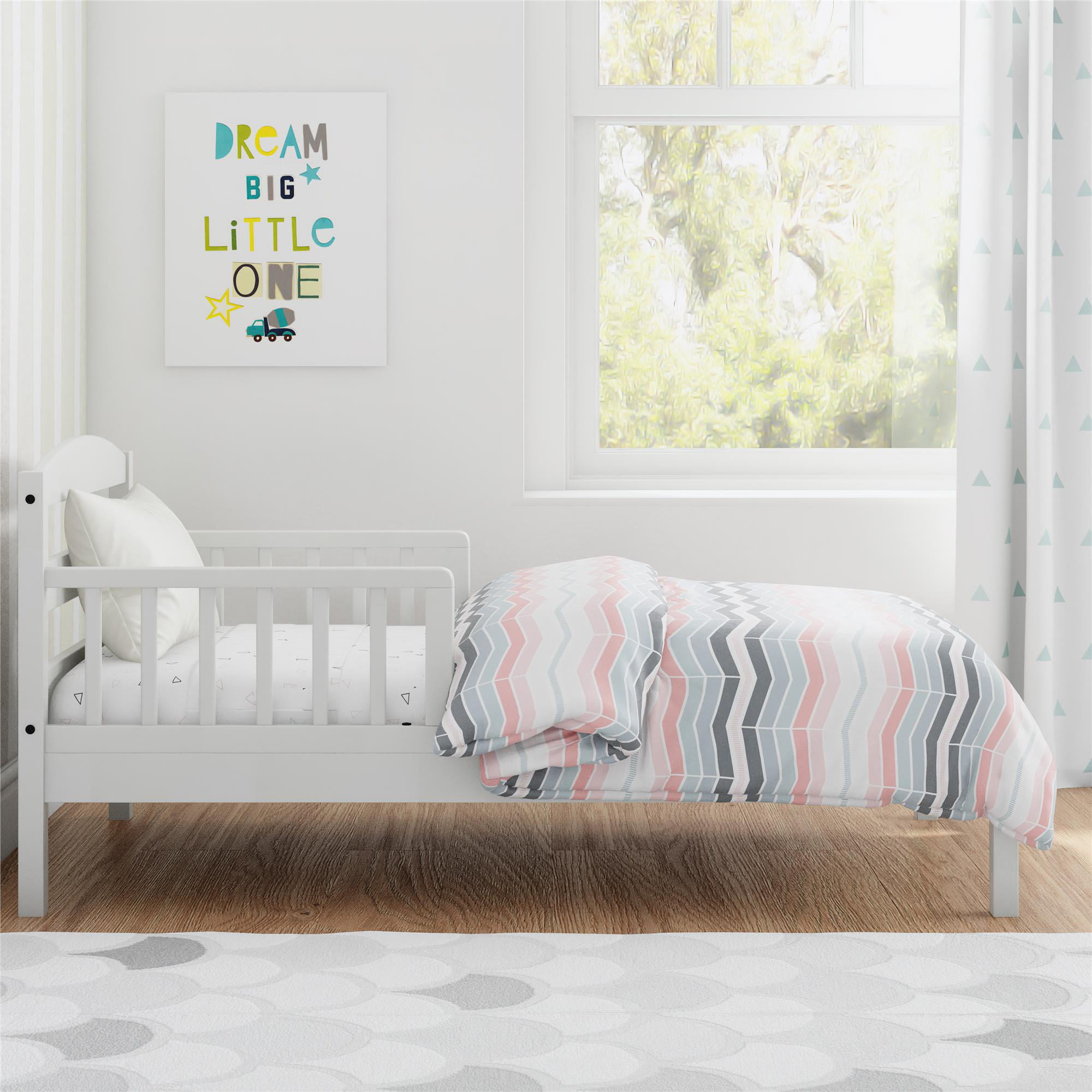 Baby Relax Jackson Kids Wood Toddler Bed with Safety Guardrails, White