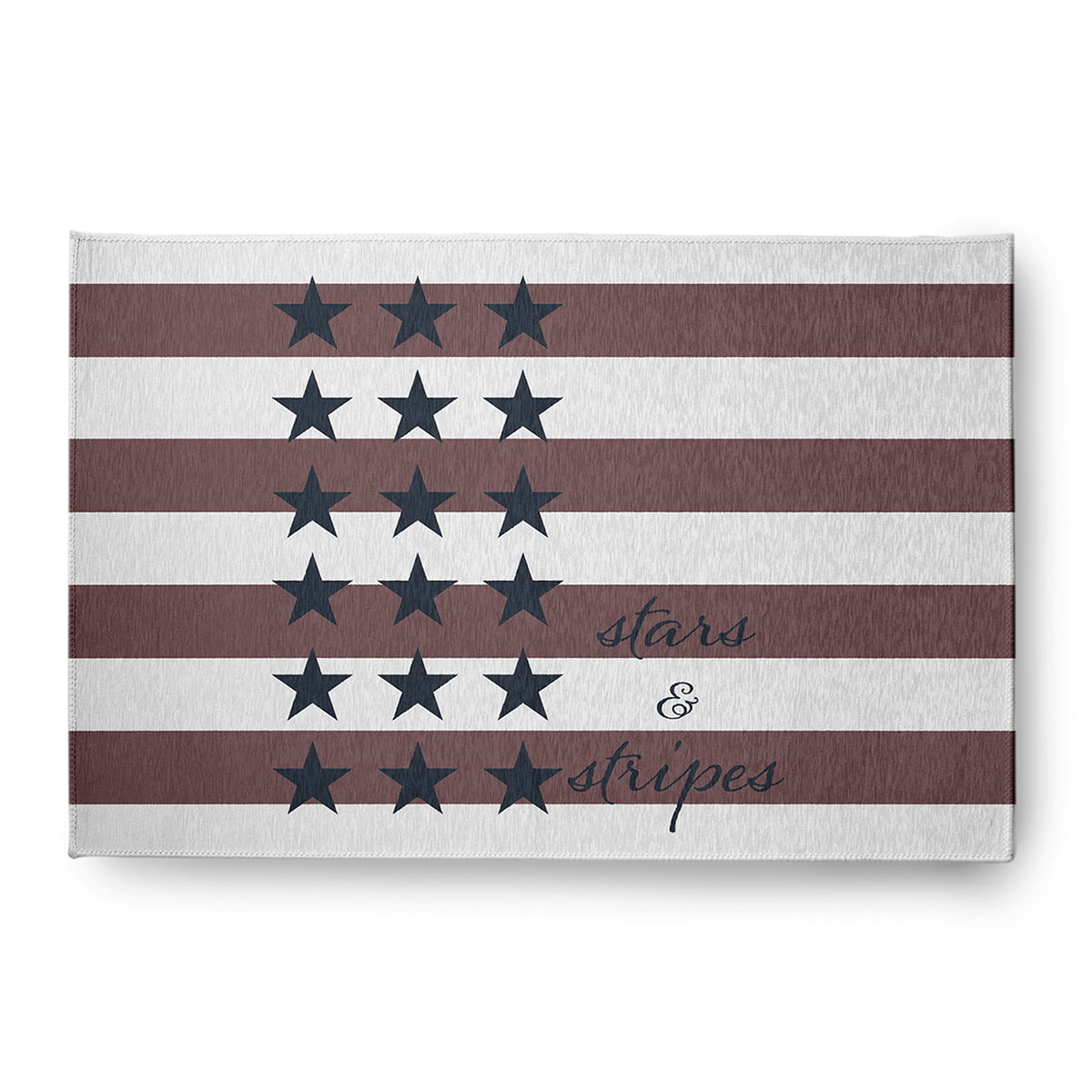 4' x 6' Simply Daisy Stars and Stripes with Words Americana Chenille Area Rug, Blue-Red