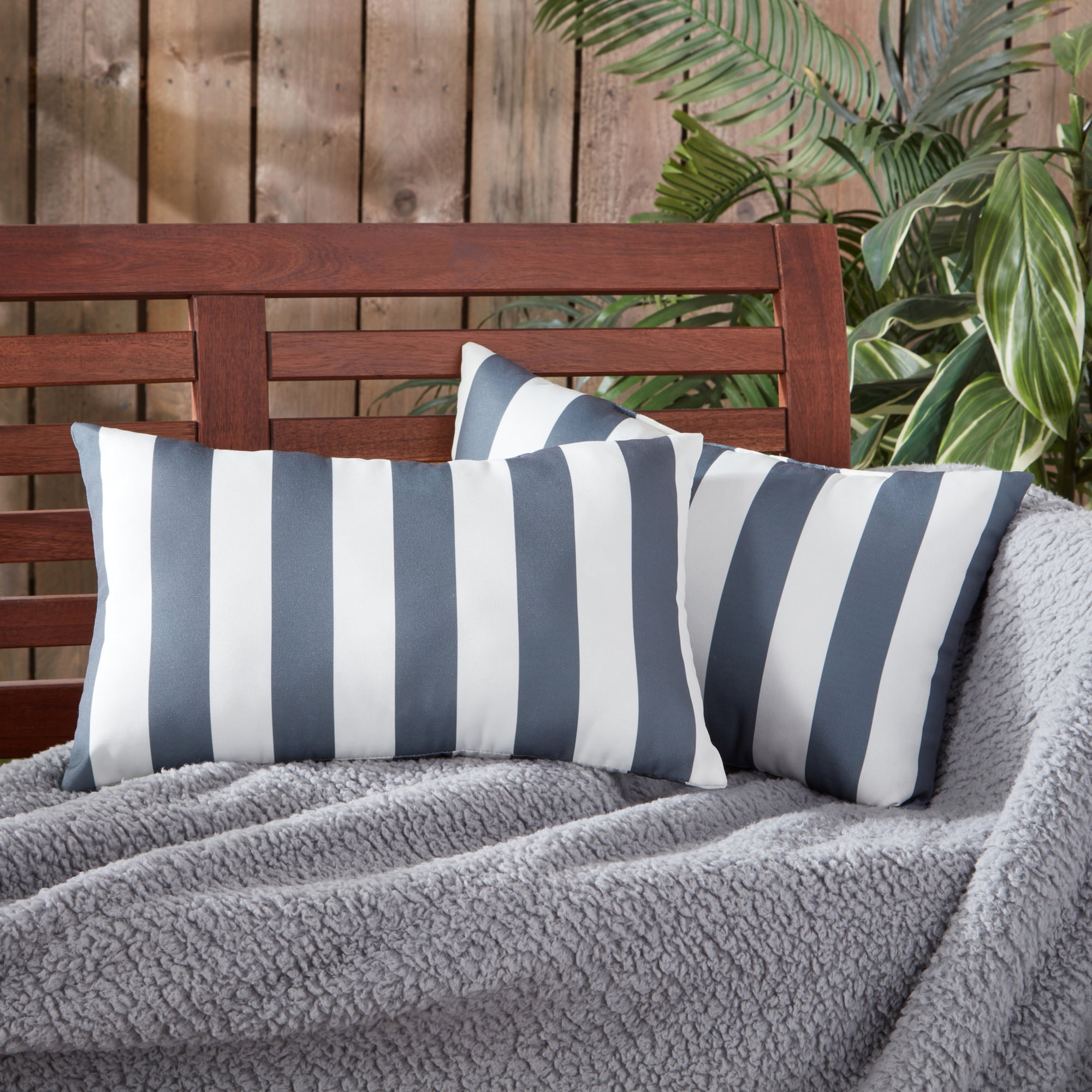 Canopy Stripe Gray 19 x 12 in. Outdoor Rectangle Throw Pillow (Set of 2) by Greendale Home Fashions