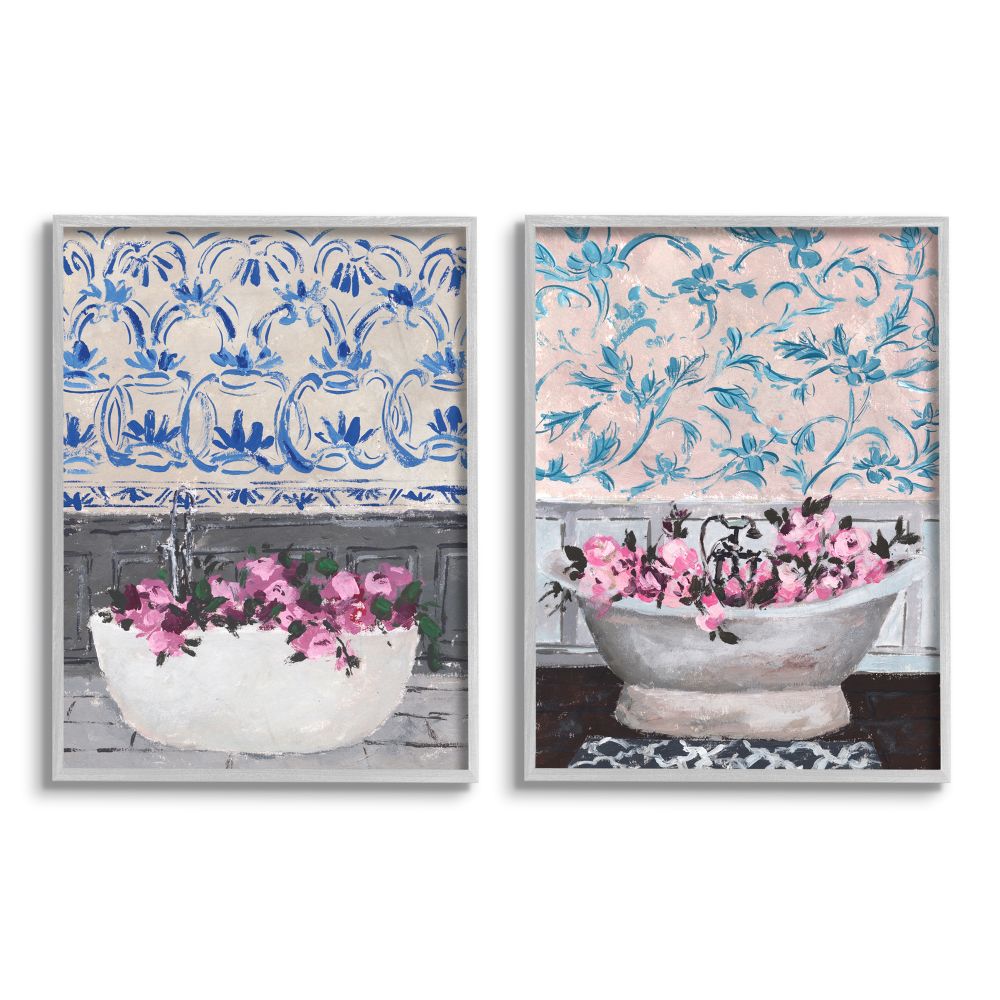 Stupell Industries Flowers In Bath Tub Pink Blue Interior Design Framed Wall Art by Melissa Wang