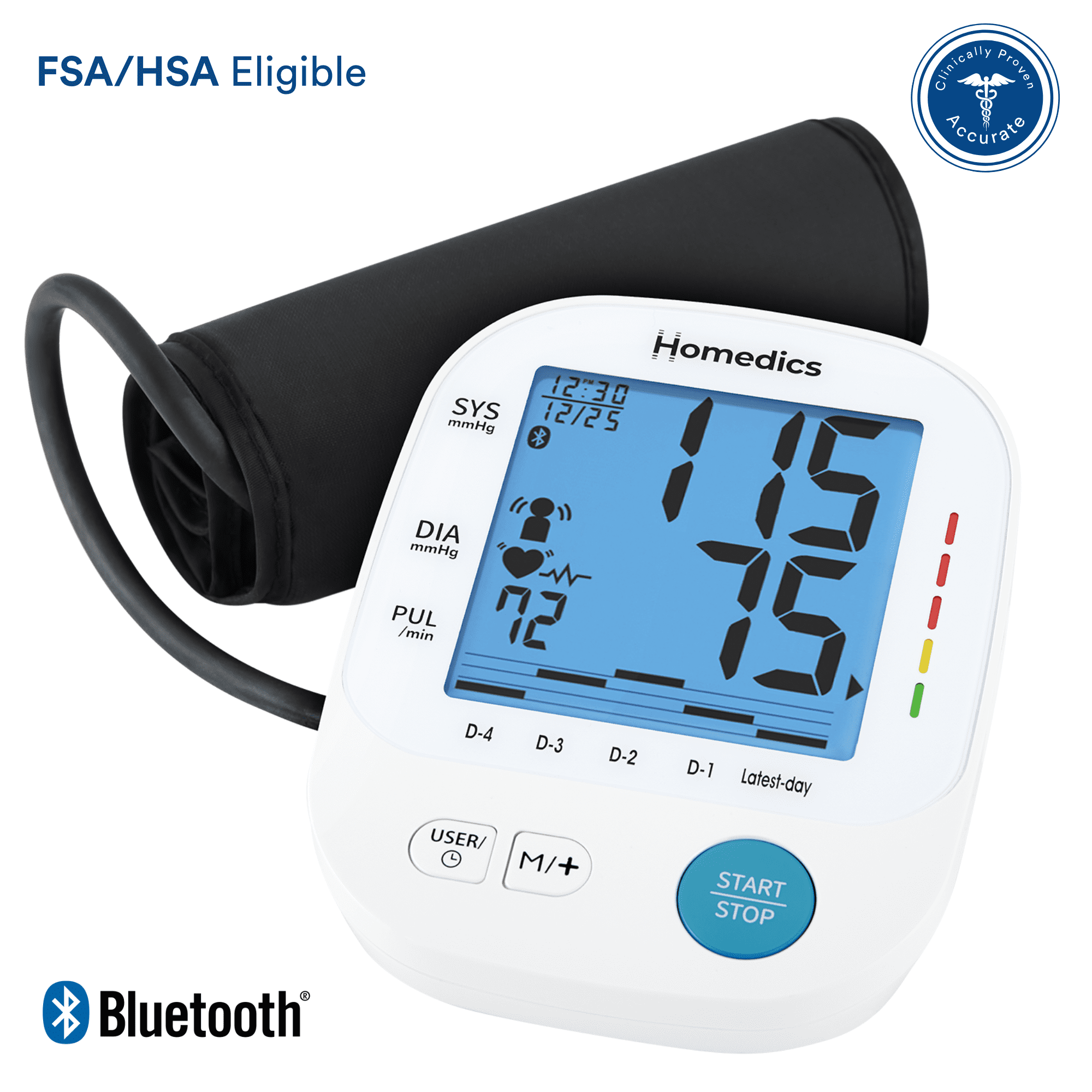 Homedics 5-Day Trend-at-a-Glance Arm 700 Series Blood Pressure Monitor, One-Touch Use Accurate Results
