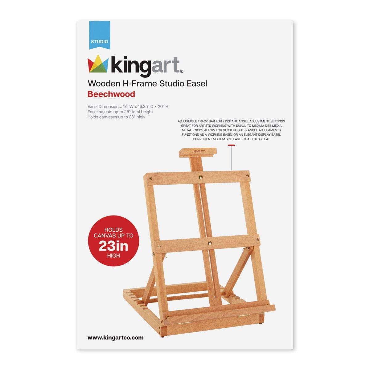 KINGART Studio Wooden H-Frame Studio Easel, Heavy Duty Tabletop, Natural Wood Finish