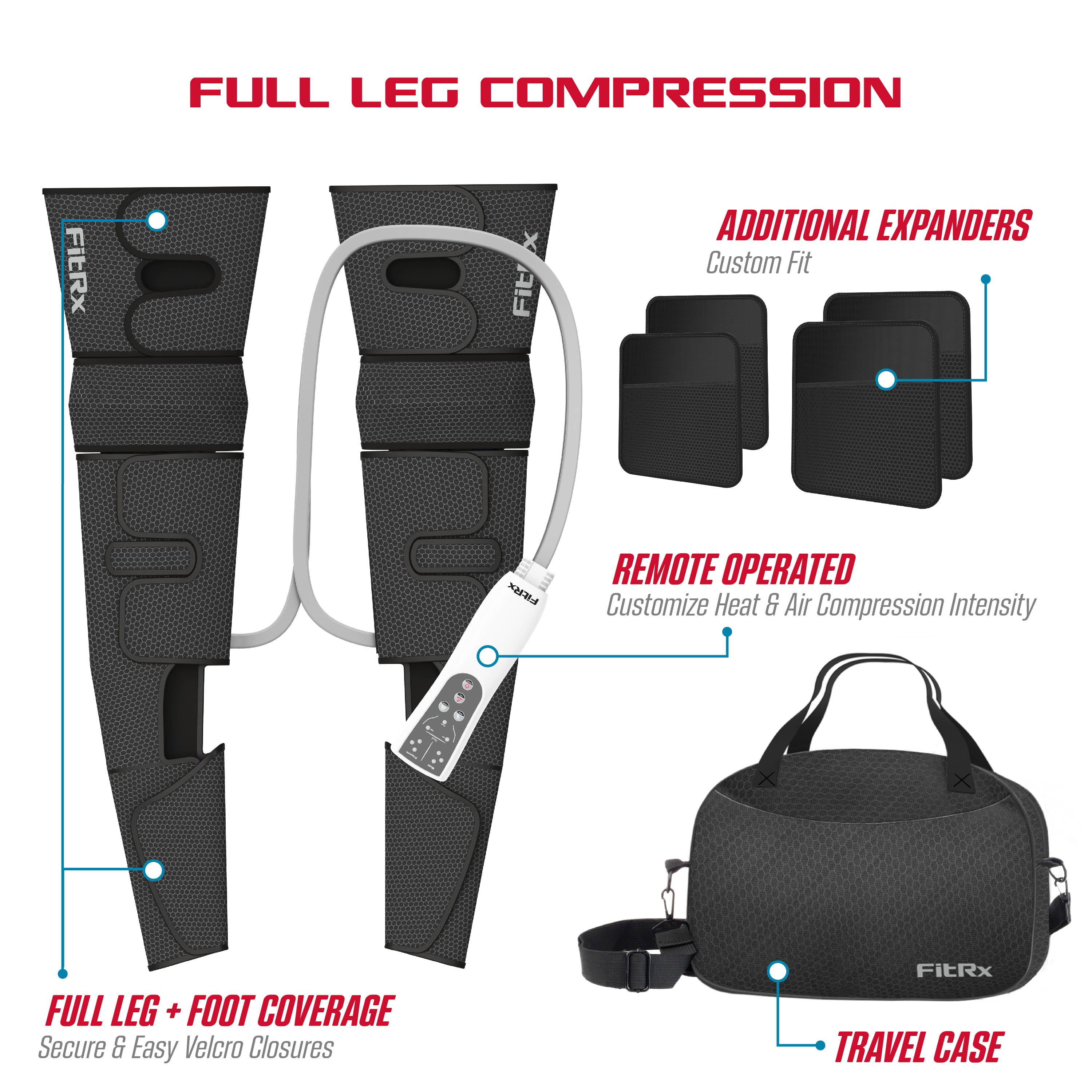 FitRx RecoverMax, Heated Compression Leg and Foot Massager with Multiple Massage, Intensity, and Heat Levels