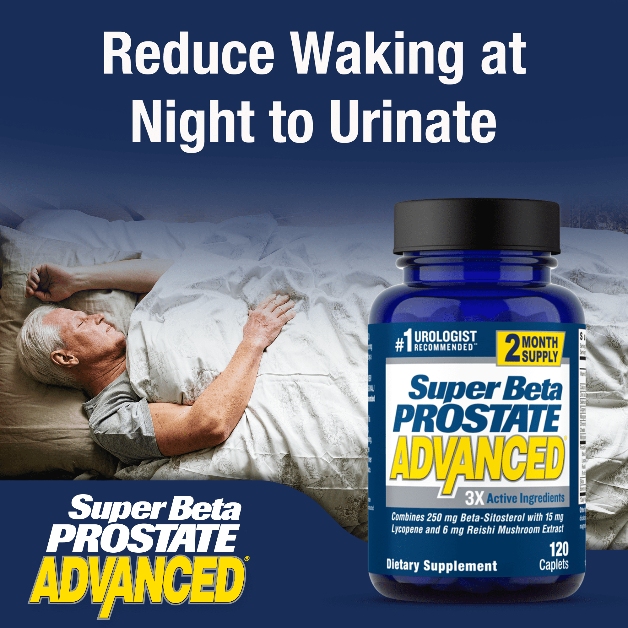Super Beta Prostate Advanced Male Supplement with Beta-Sitosterol, 120 Caplets, 60 Servings