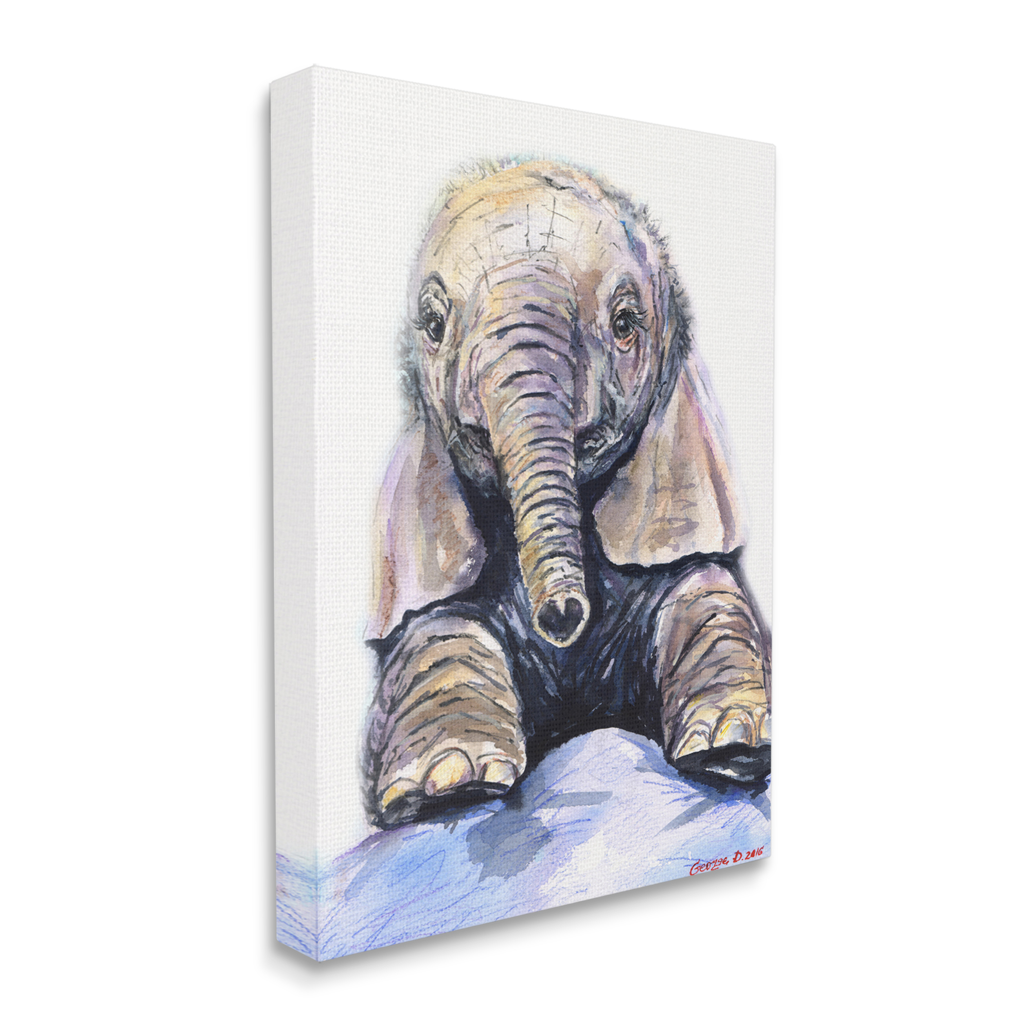 Stupell Industries Baby Elephant Small Trunk Adorable Safari Animal Canvas Wall Art, 36 x 48, Design by George Dyachenko