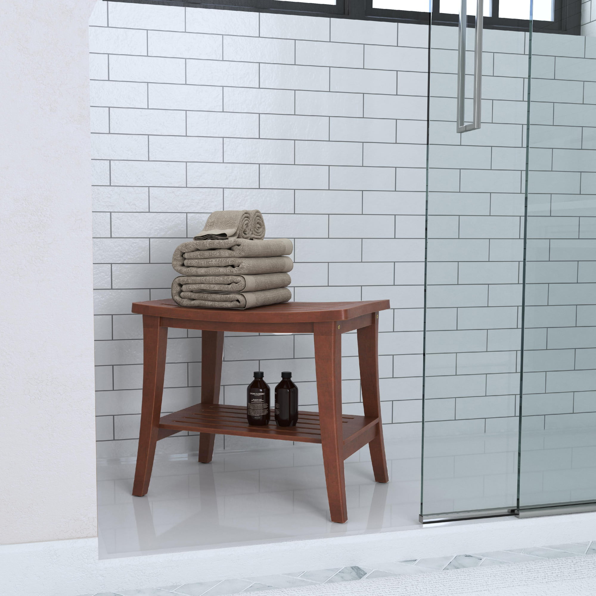 Hillsdale Furniture Preston Backless Acacia Wood Shower Stool, Walnut