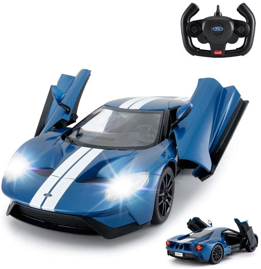 PlayWorld 1/14 Ford GT RC Race Toy Car for Kids, Open Doors by Manual, Blue