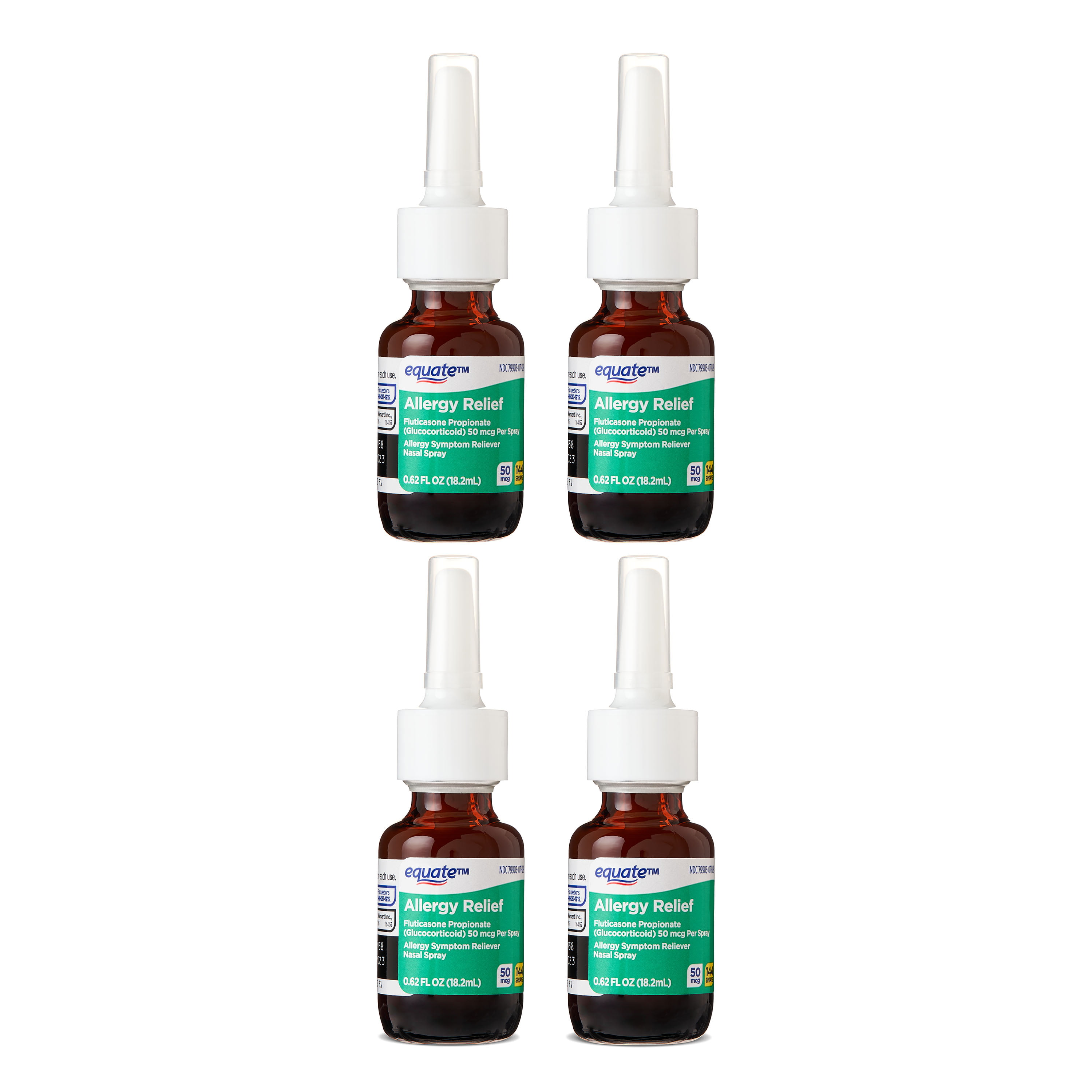 Equate Non-Drowsy Fluticasone Propionate Allergy Relief Nasal Spray, 50 mcg, 144 Metered Sprays, 4 Pack