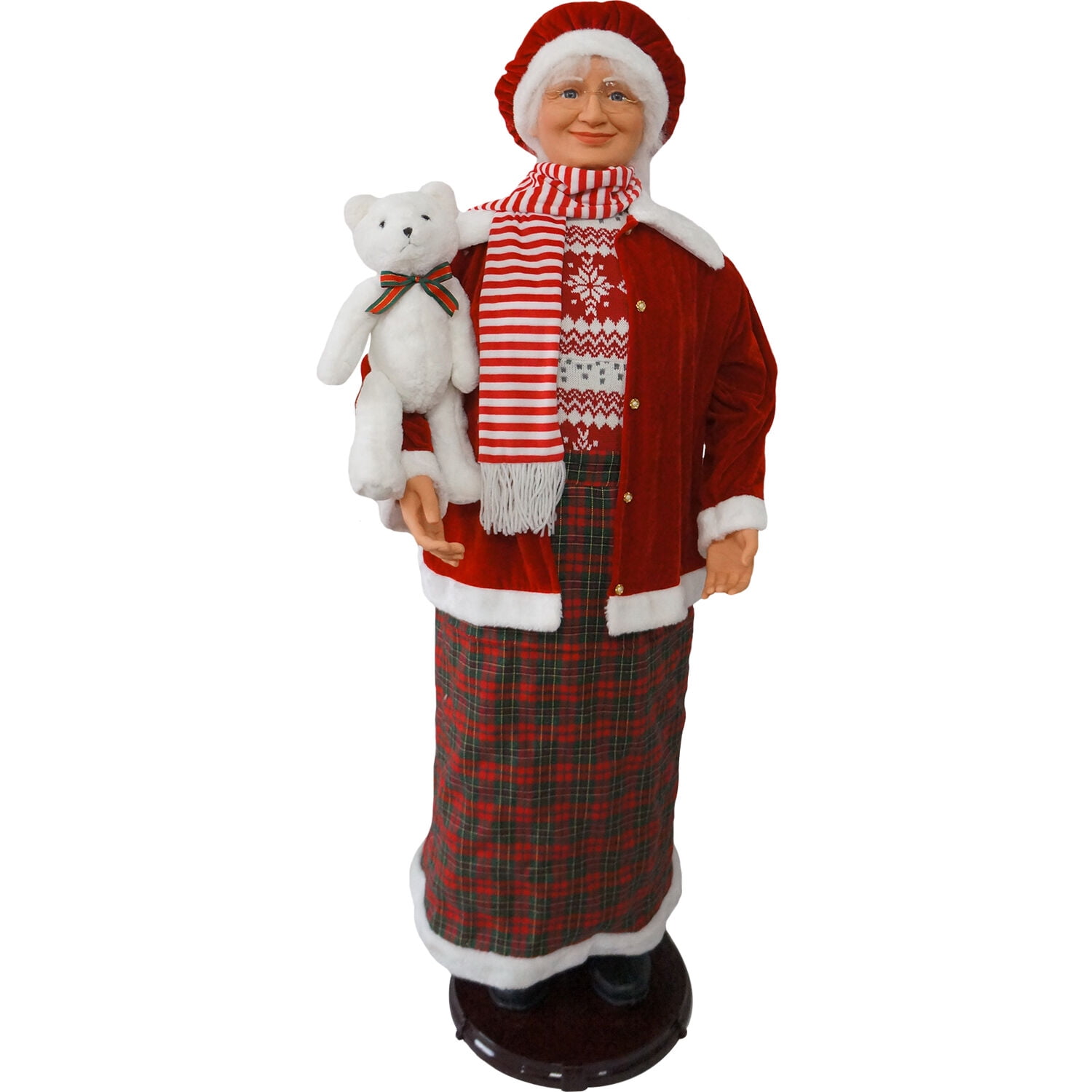 Fraser Hill Farm 58-in. Dancing Mrs. Claus, Teddy Bear, Motion-Activated Indoor Christmas Animatronic