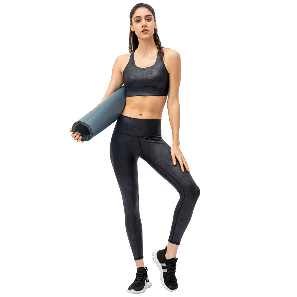New women's high elastic sports trousers imitation leather tight high waist hip lifting outdoor running fitness yoga pants