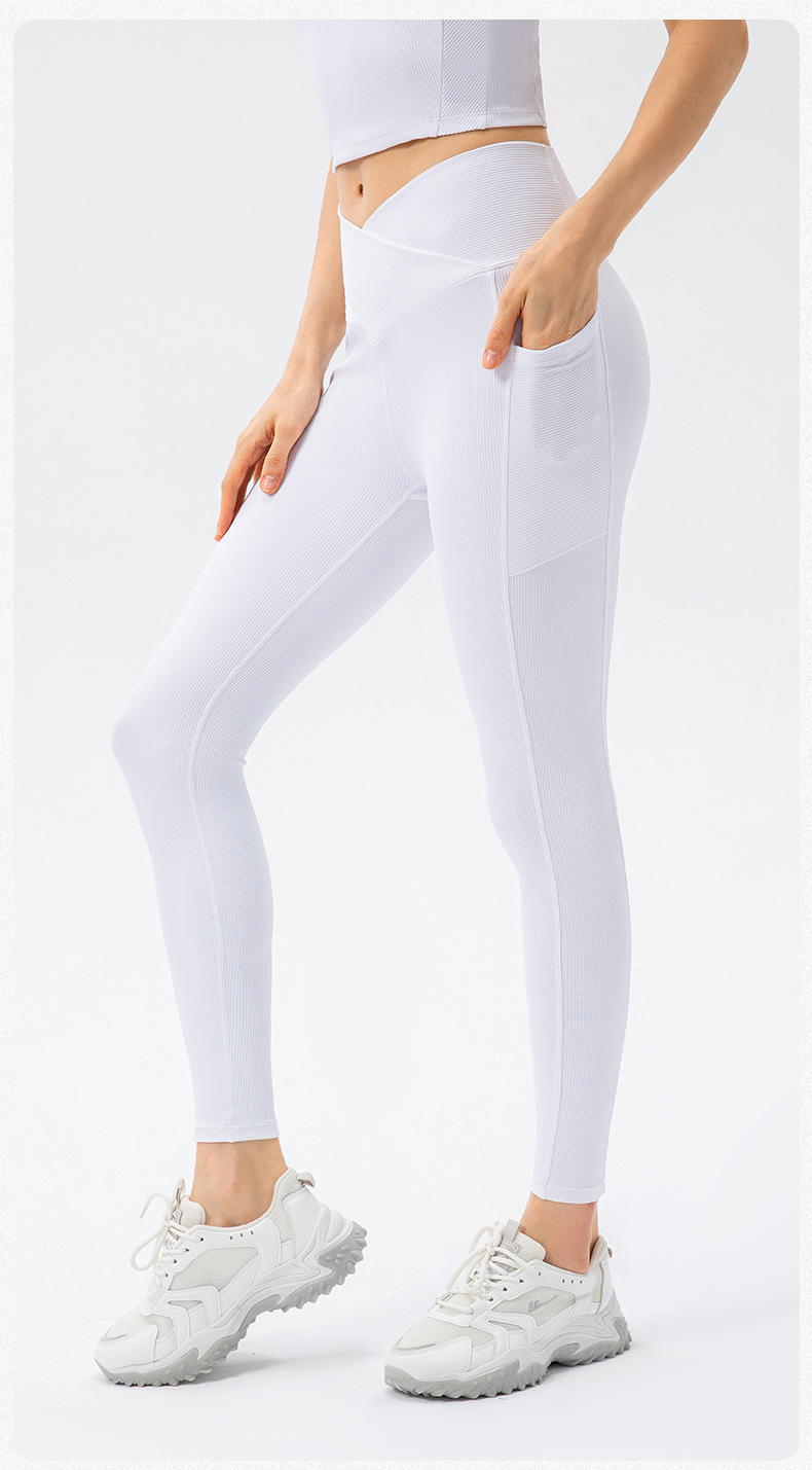 New women's high-waisted yoga trousers with pockets, hip lifting, slimming, tight-fitting cross-waist sports fitness pants