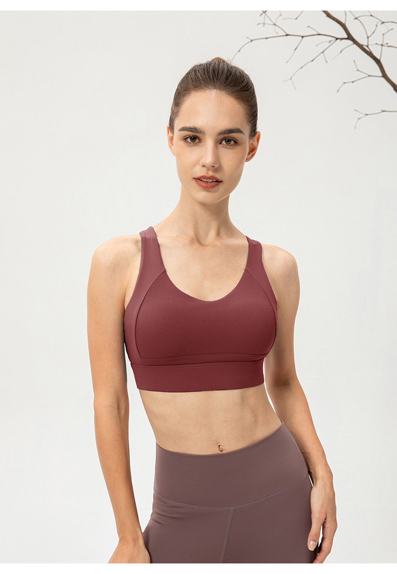Yoga bra with high-strength one-piece fixed cup, fits snugly, sports vest, running and fitness bra with clasp.