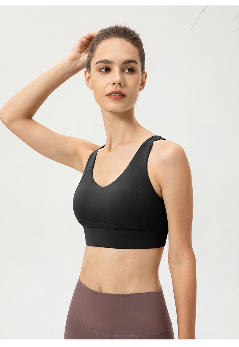 Yoga bra with high-strength one-piece fixed cup, fits snugly, sports vest, running and fitness bra with clasp.