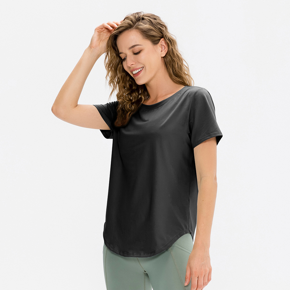 Women's yoga short-sleeved T-shirt, loose fit, lightweight and breathable, stretchy fitness wear, quick-drying top.
