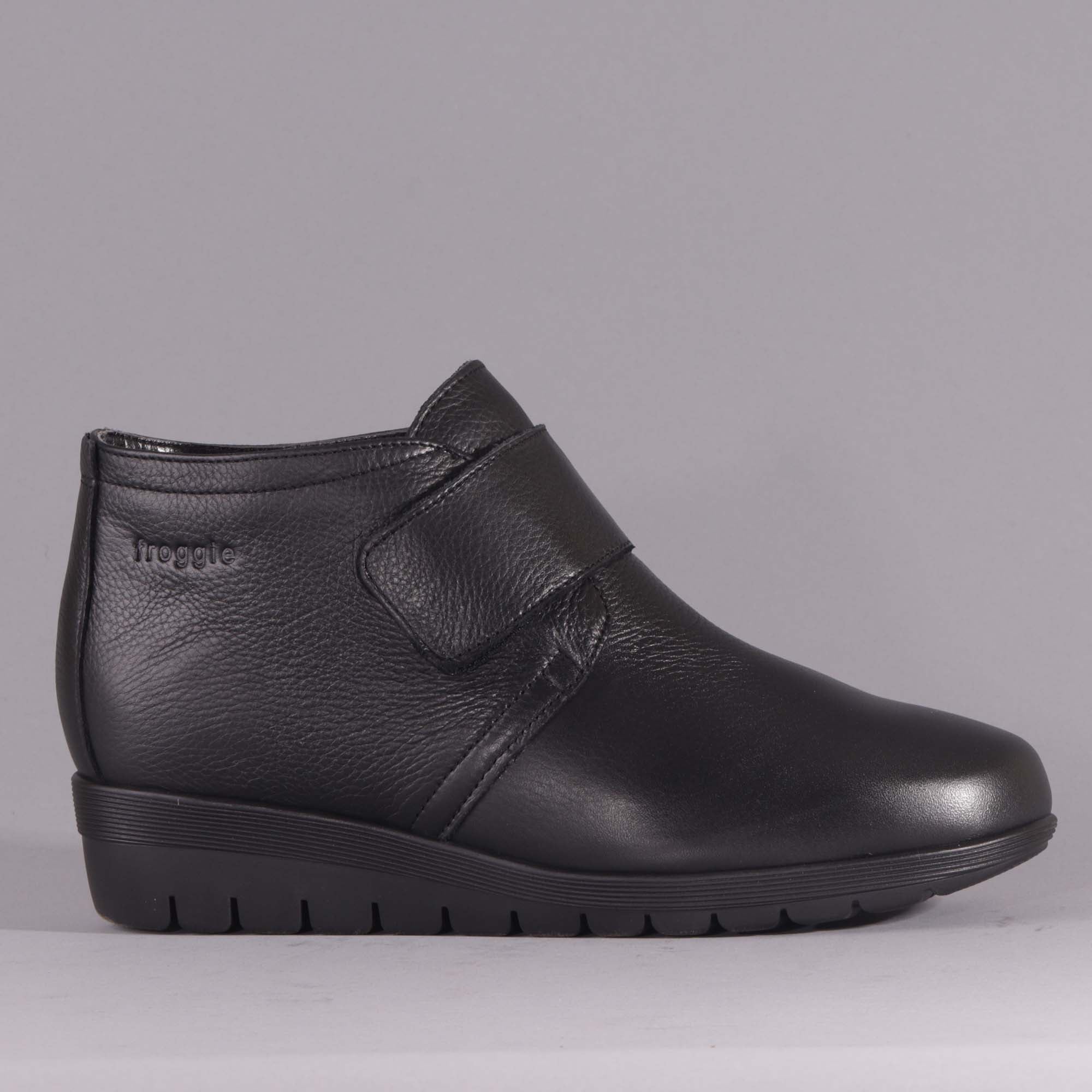 Wider Fit Ankle Boot with Velcro Strap in Black 12251