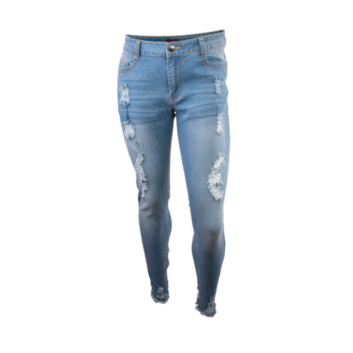 Wildebees Ladies Casual Distressed Torn Skinny Jean Sandblast Light Blue