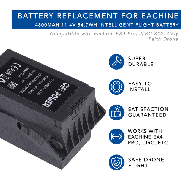 11.4V 4800mAh Battery for Eachine EX4 Pro, JJRC X12, CFly Faith Drone