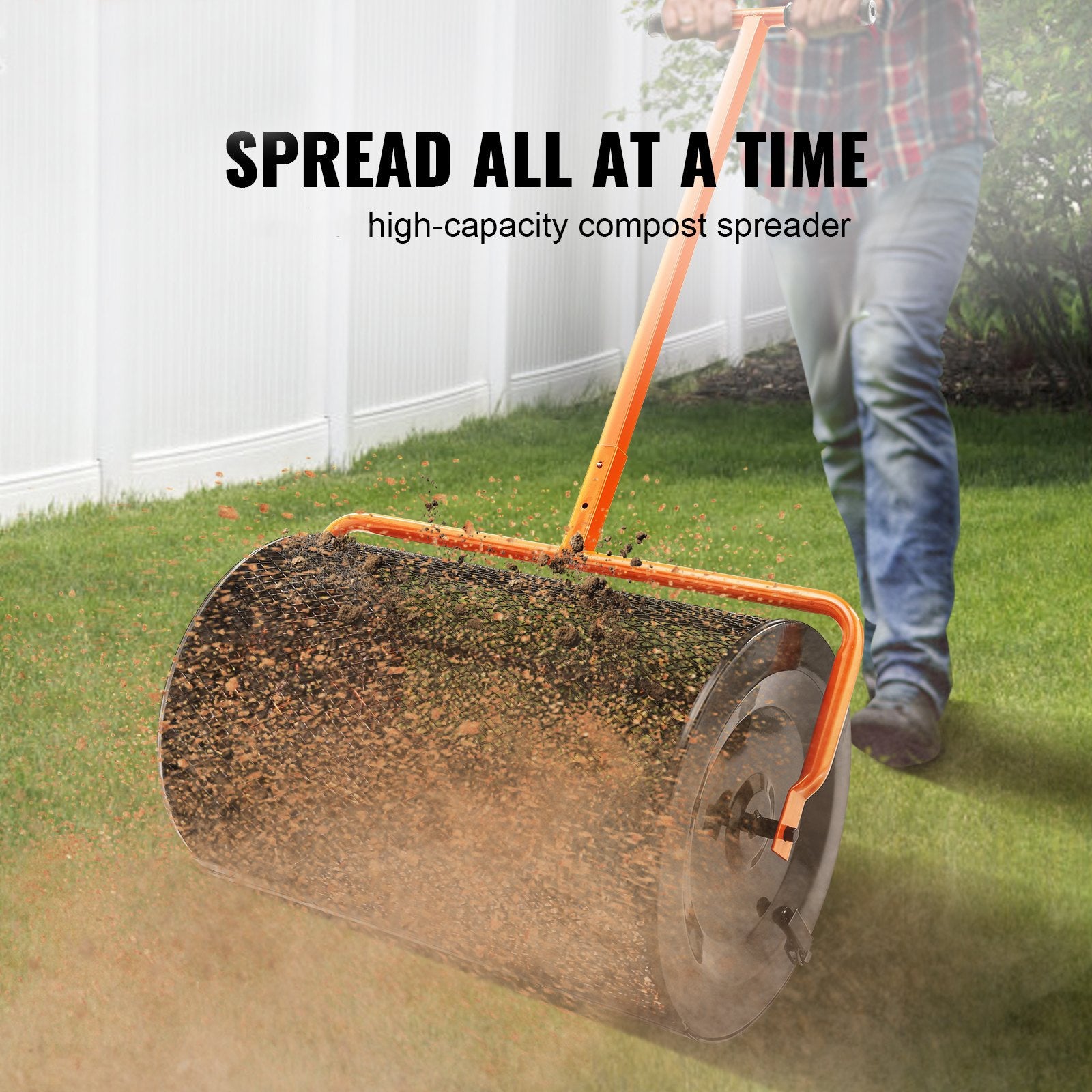 HeavyDuty 24 Inch Peat Moss Compost Spreader With Adjustable Handle