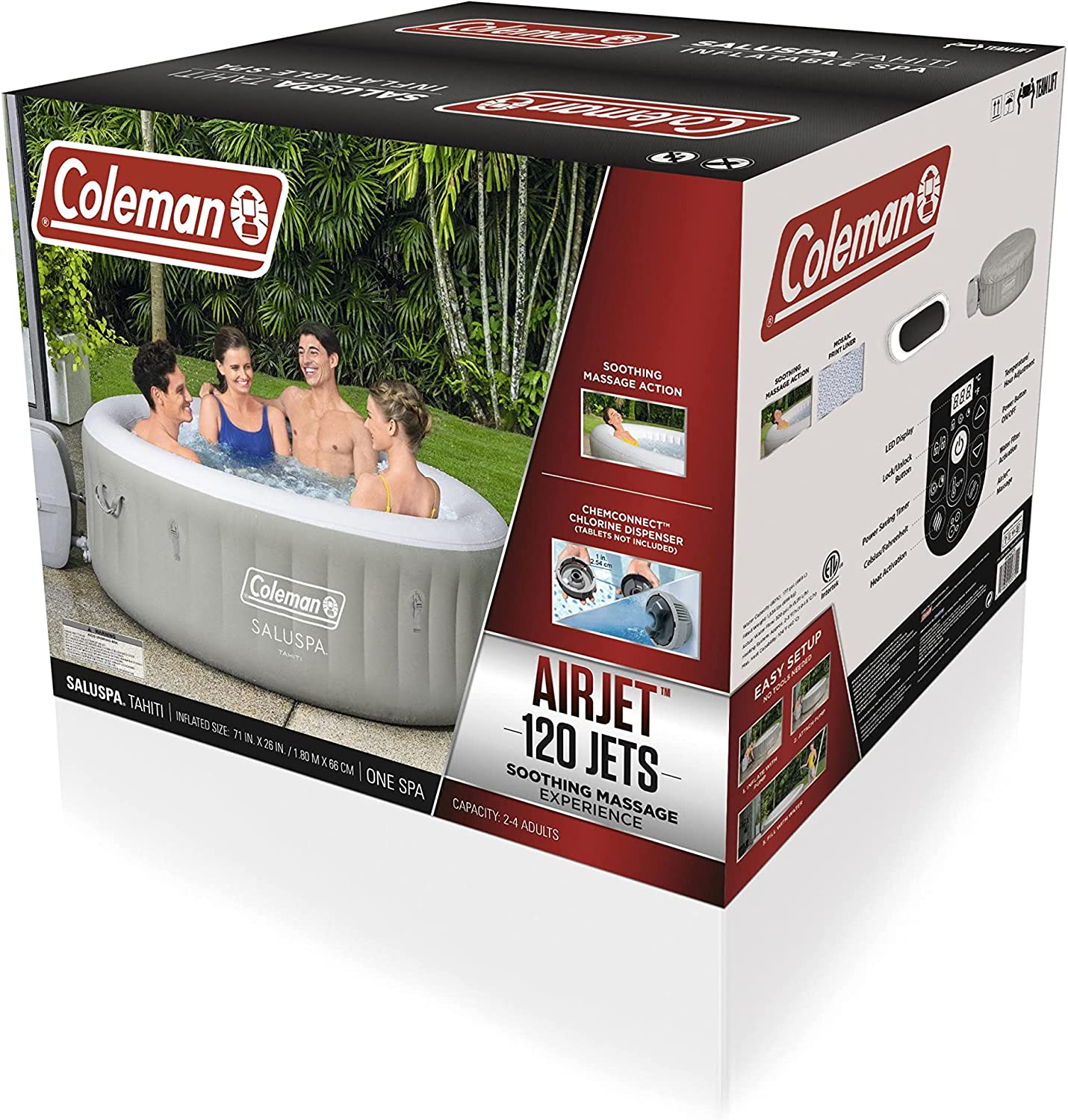 Coleman SaluSpa Tahiti Inflatable Hot Tub Spa, 24 Person AirJet Spa