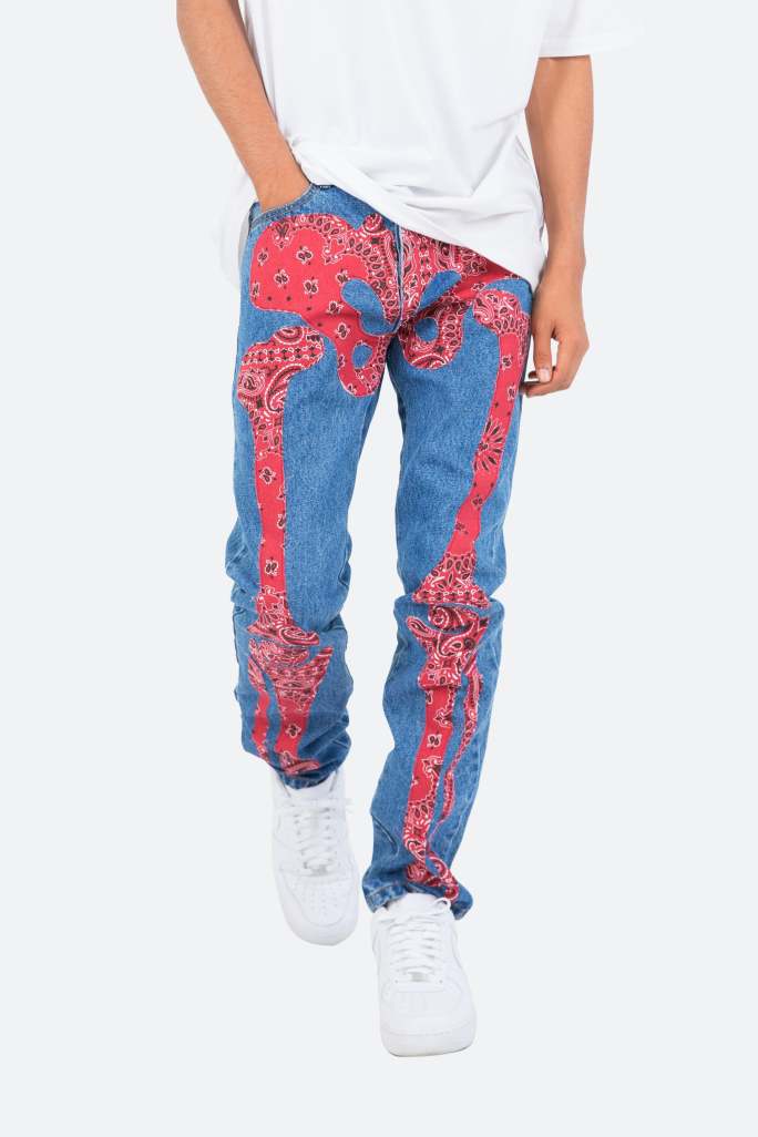 D261 Skeleton Straight Denim - Blue/Red