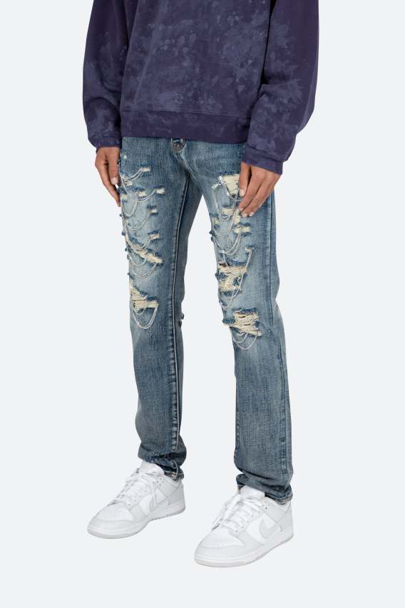 D436 Chain Straight Denim - Blue