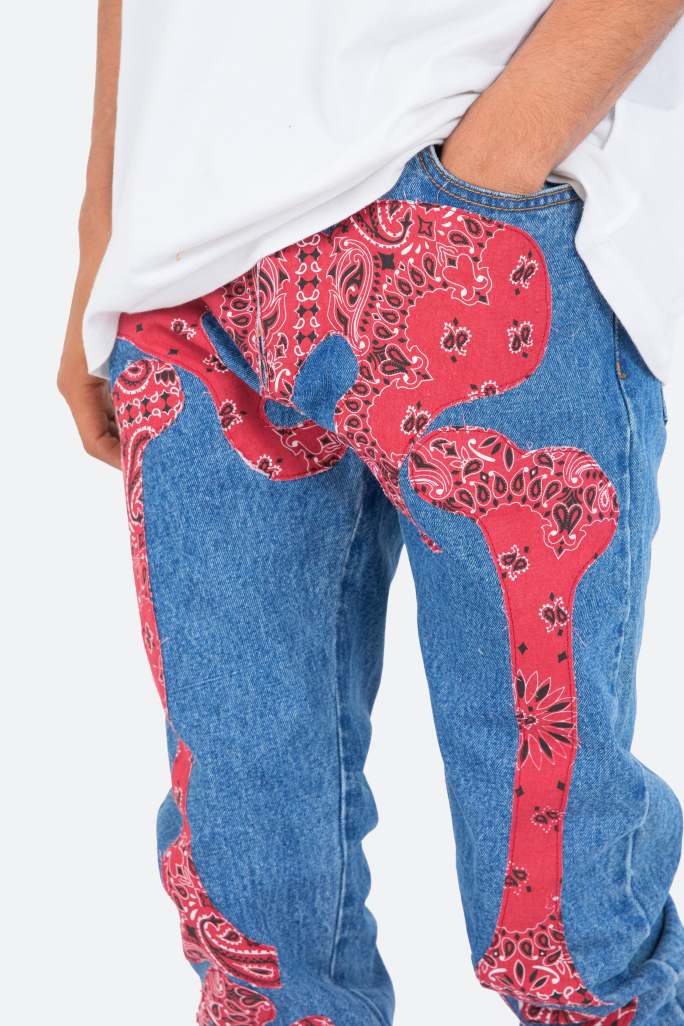 D261 Skeleton Straight Denim - Blue/Red