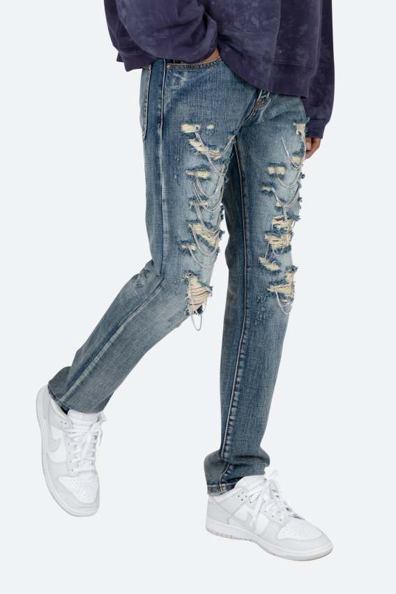 D436 Chain Straight Denim - Blue
