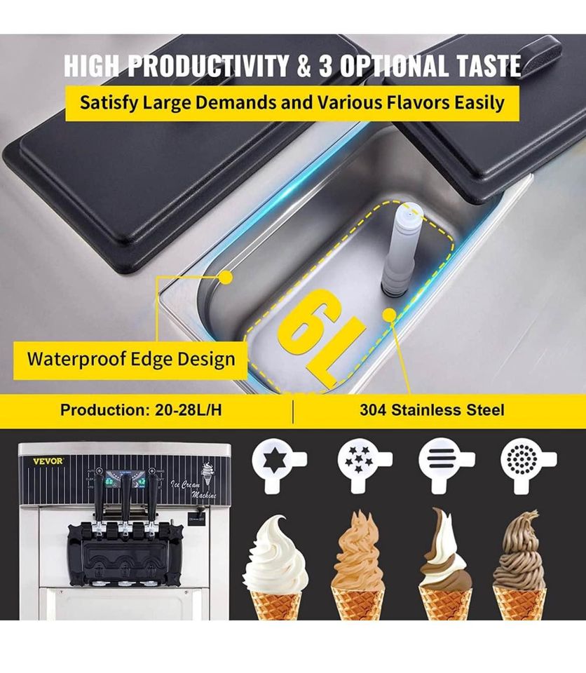 VEVOR Soft Ice Cream Machine 2200W Commercial Vertical Soft Ice Cream