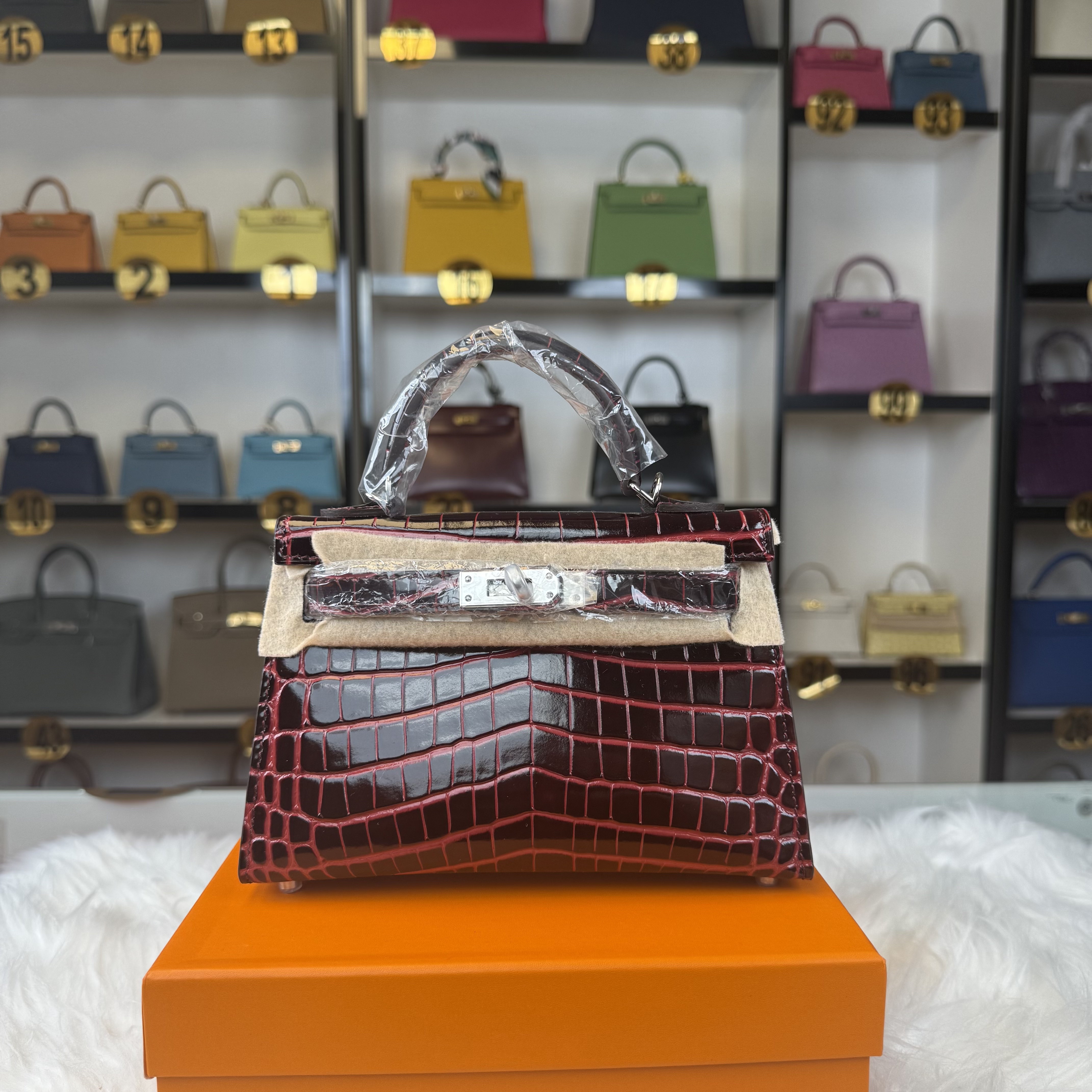 Crocodile embossed Mini Kelly