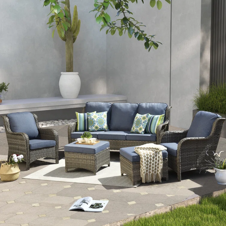 Latimer Wicker/Rattan 5 - Person Seating Group with Cushions